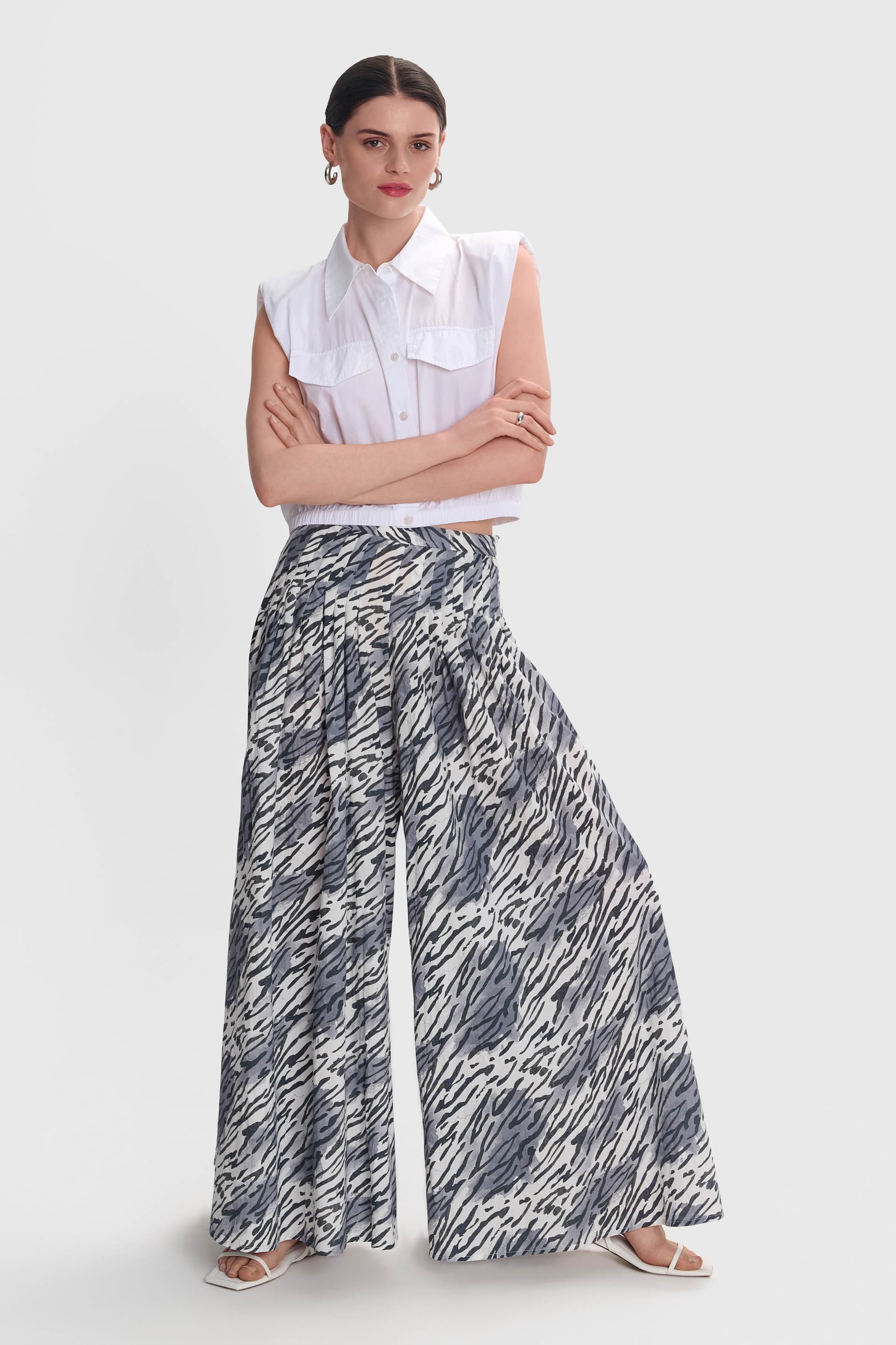 Ζυπ κιλοτ εμπριμέ - Λευκό