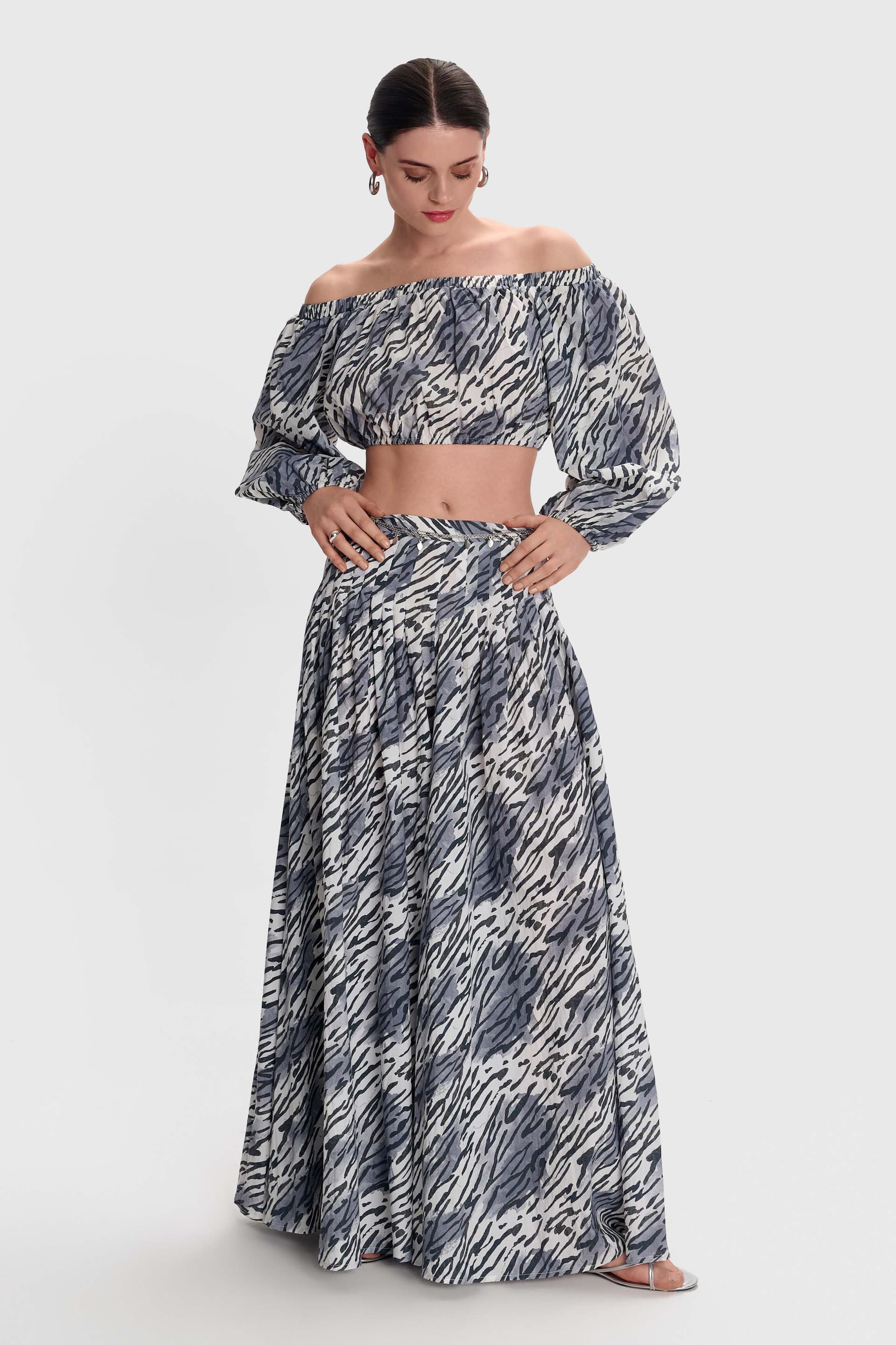 Κροπ τοπ εμπριμέ - Λευκό