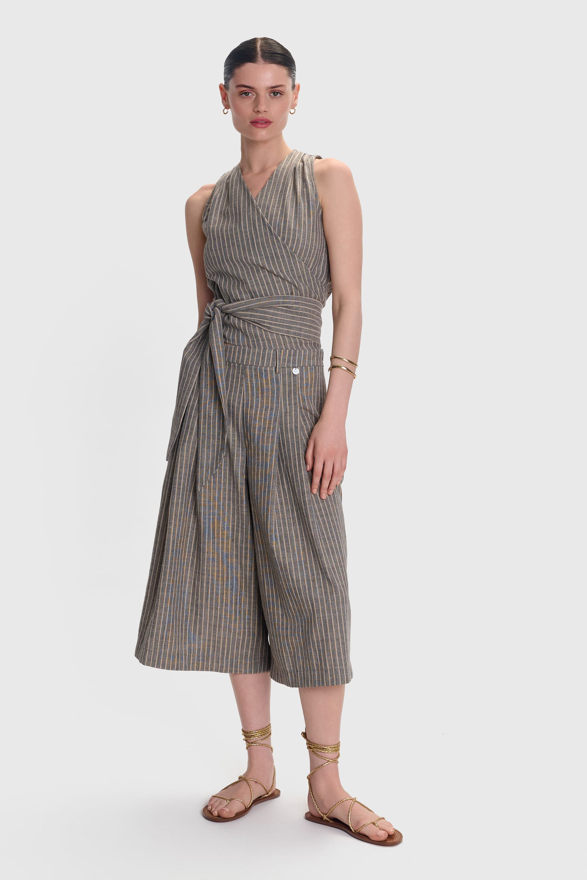 Τοπ ριγέ κρουαζέ λινό - Γκρι