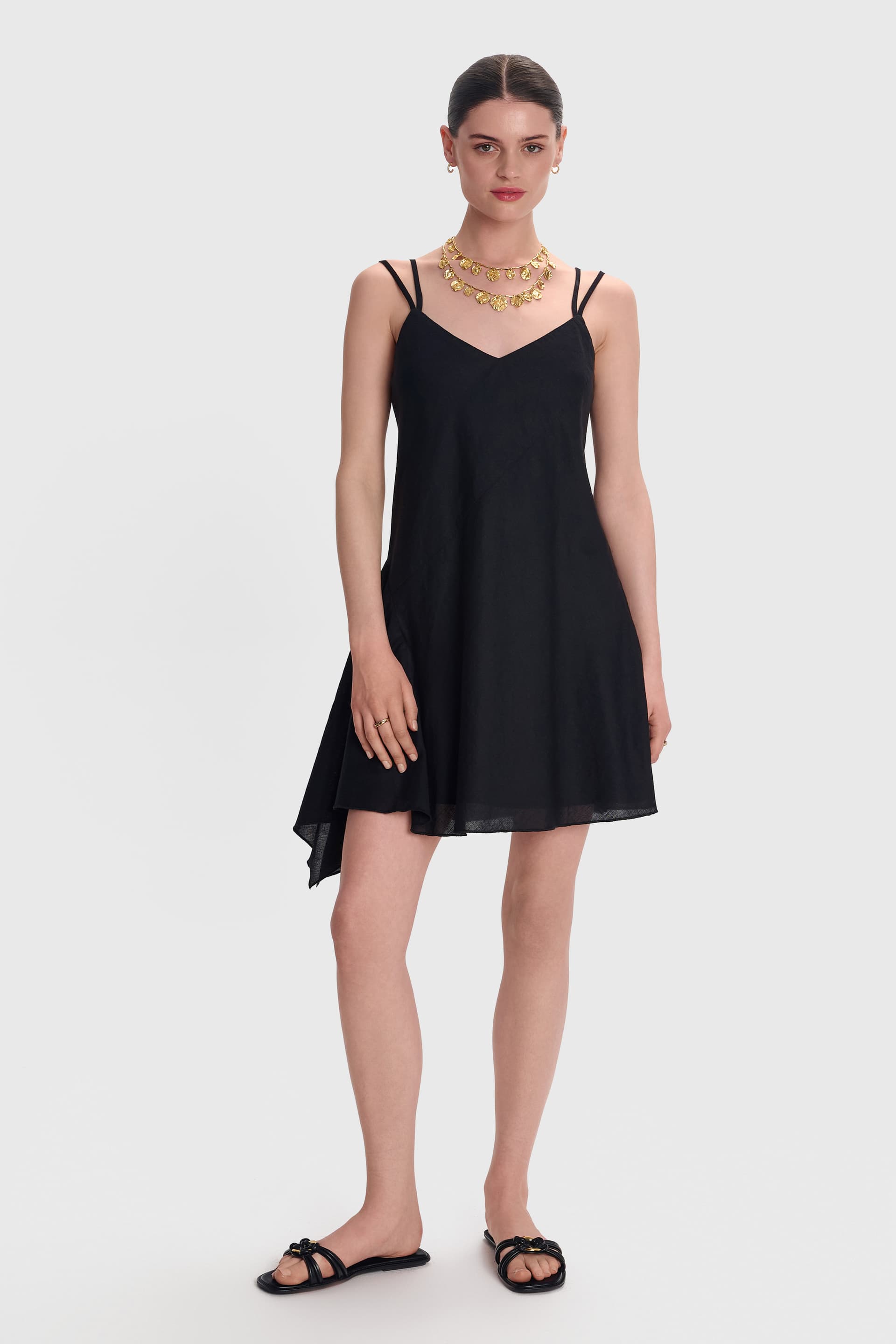 Φόρεμα μίνι λινό - Μαύρο