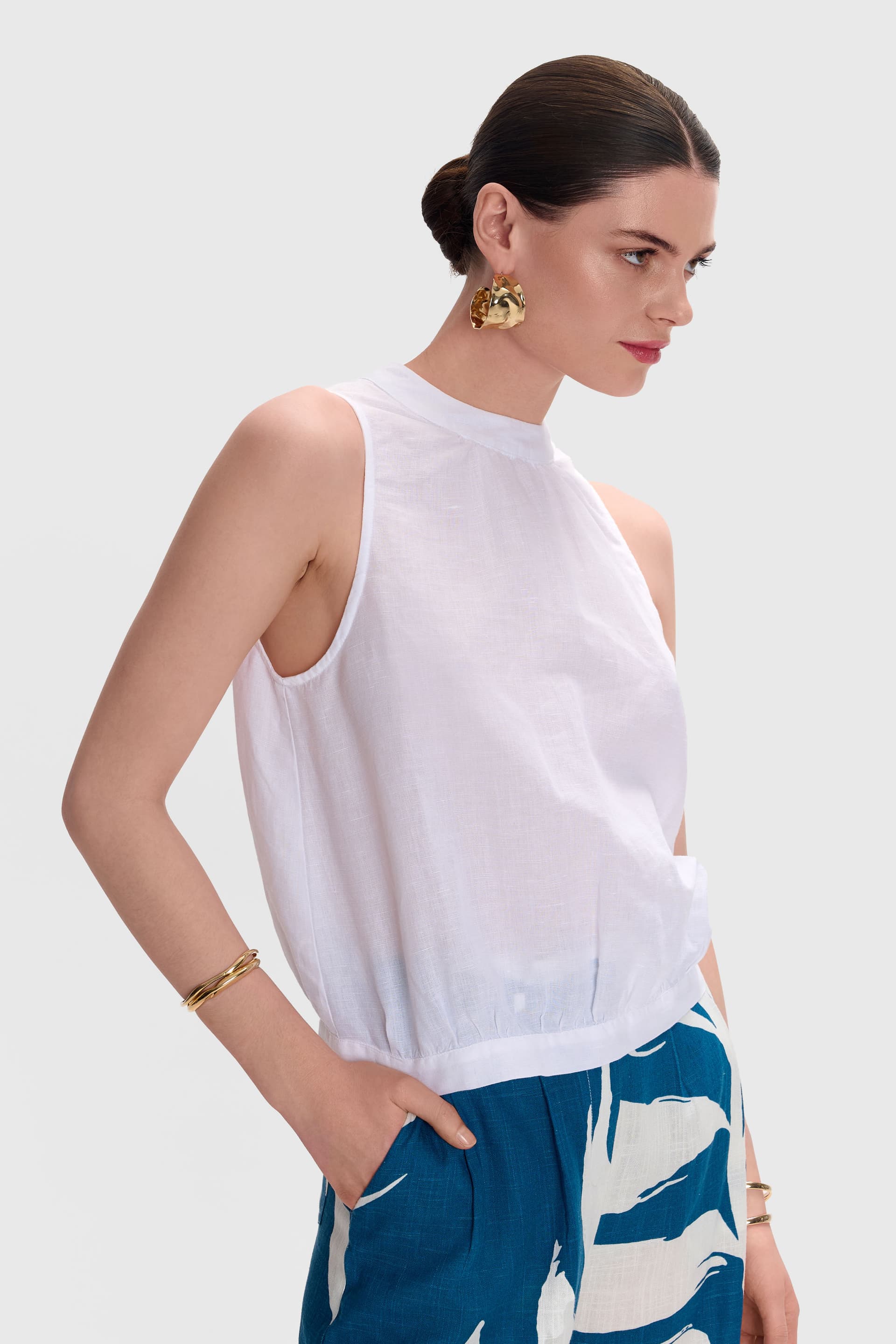 Τοπ λινό με άνοιγμα - Λευκό