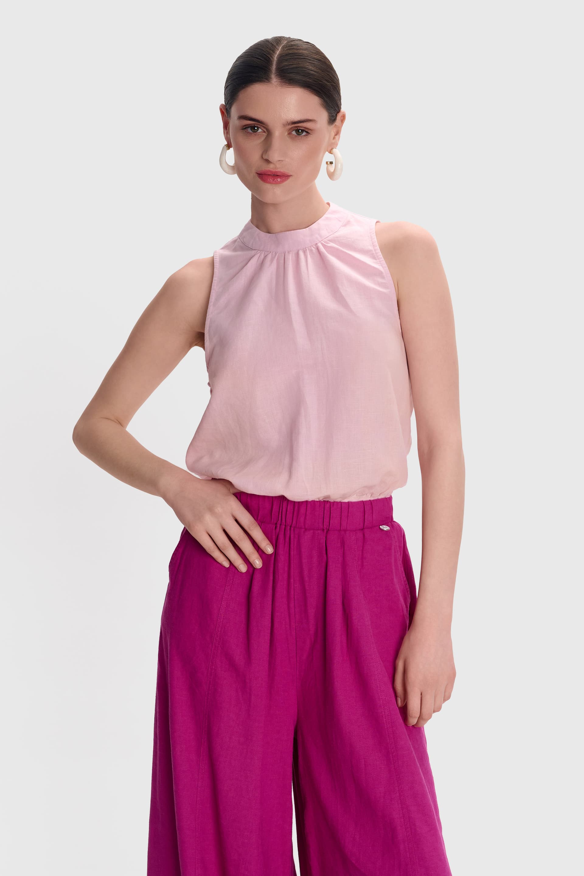 Τοπ λινό με άνοιγμα - Ροζ