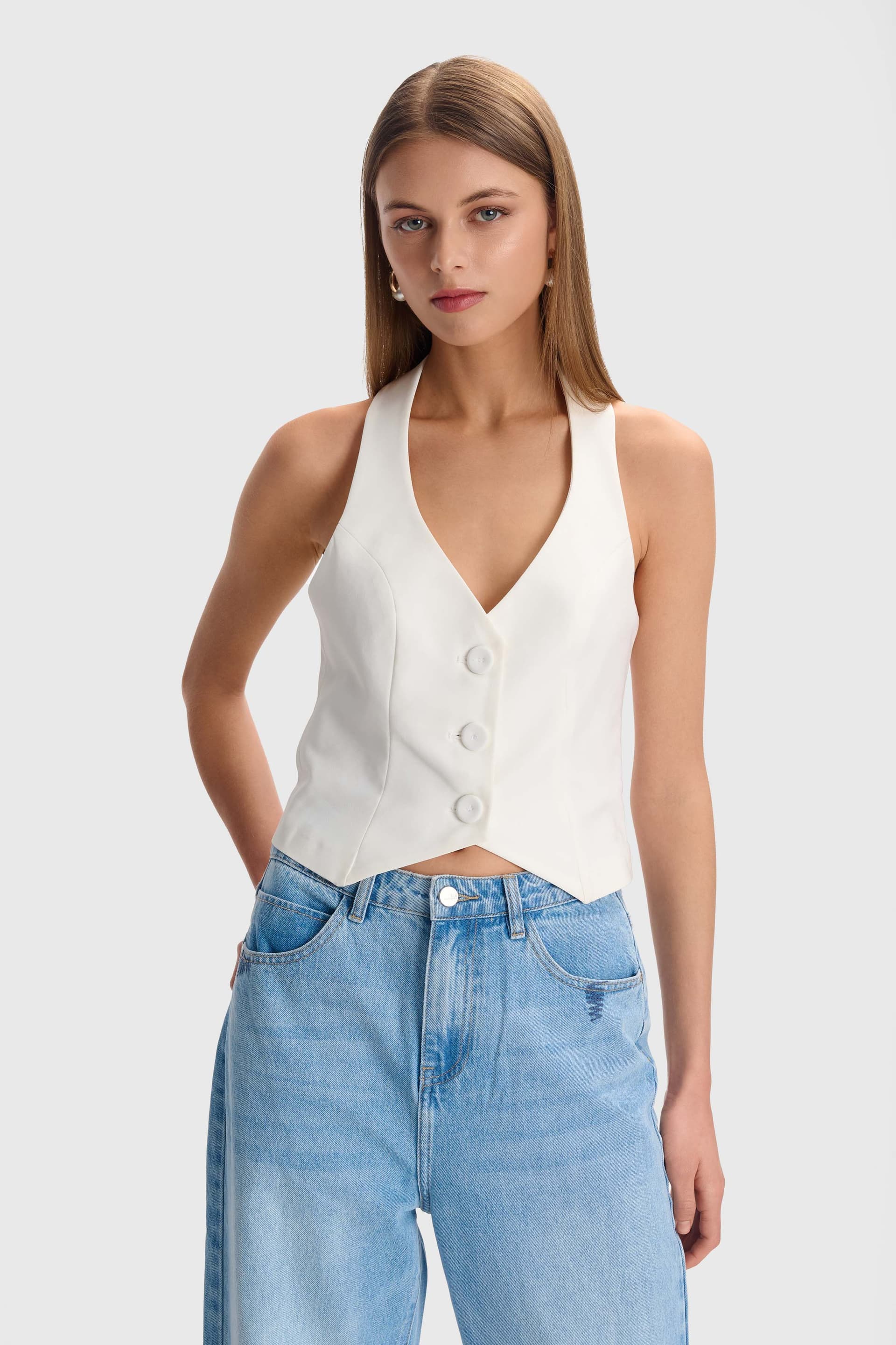 Γιλέκο εξώπλατο halterneck - Λευκό