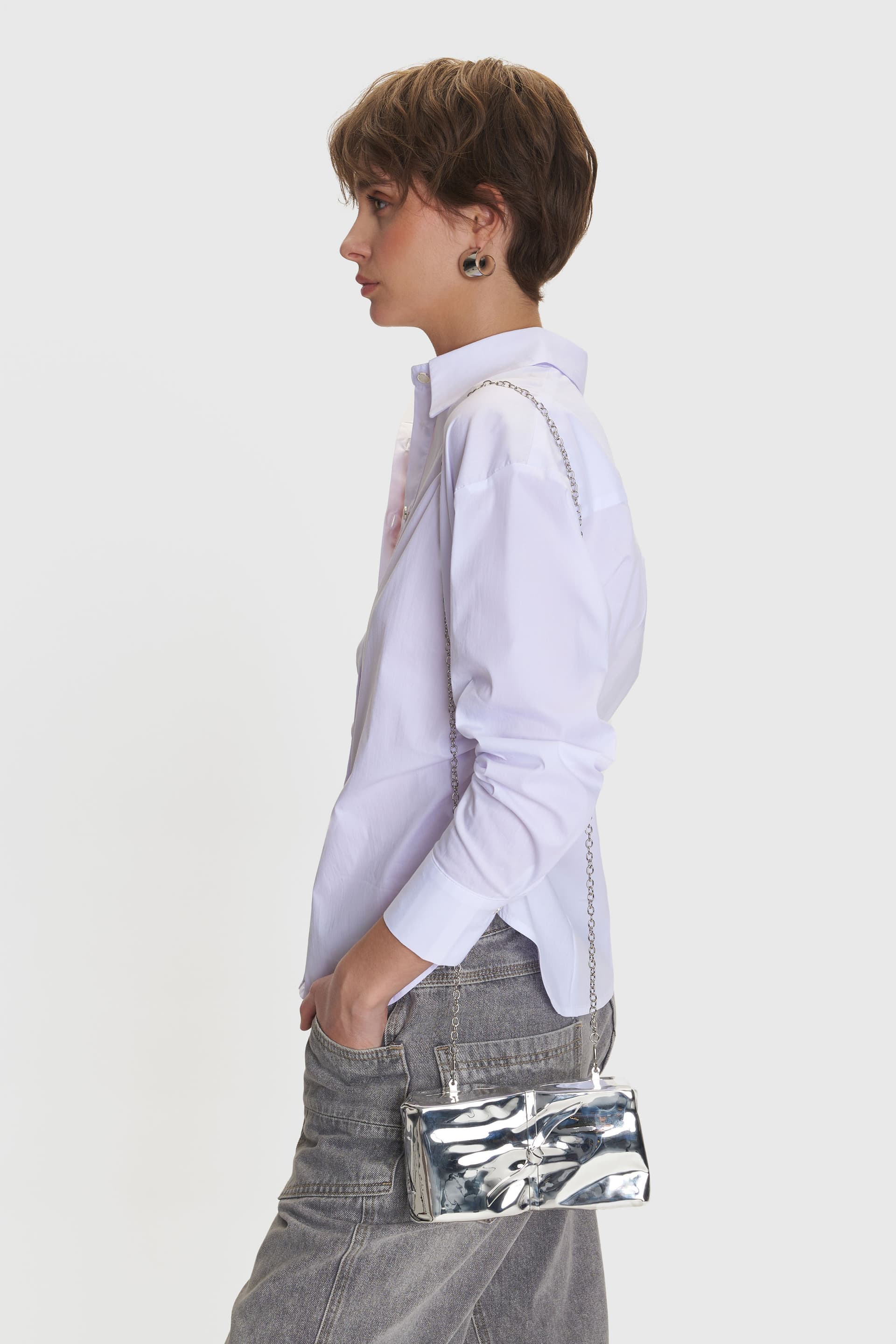 Τσαντάκι clutch με μεταλλική όψη - Ασημί