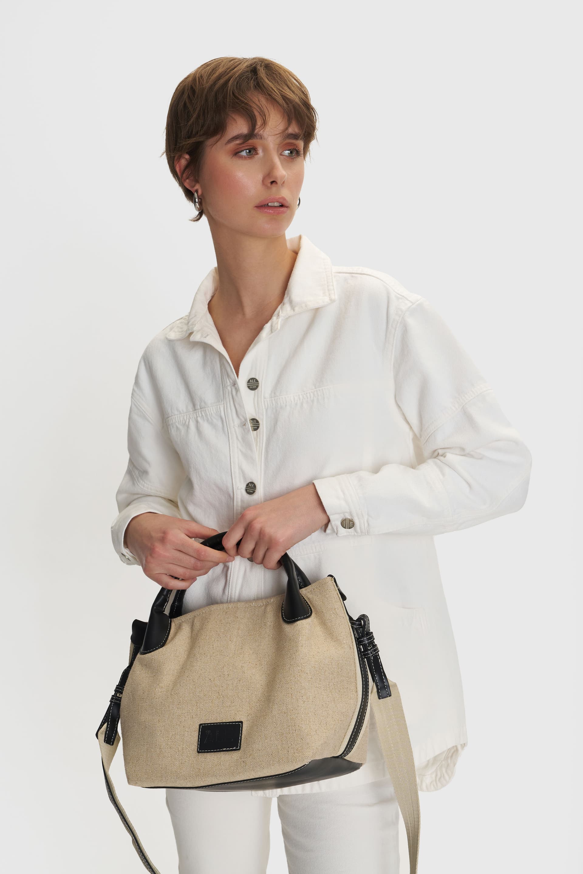 Τσάντα με λεπτομέρειες δερματίνης - Μπεζ