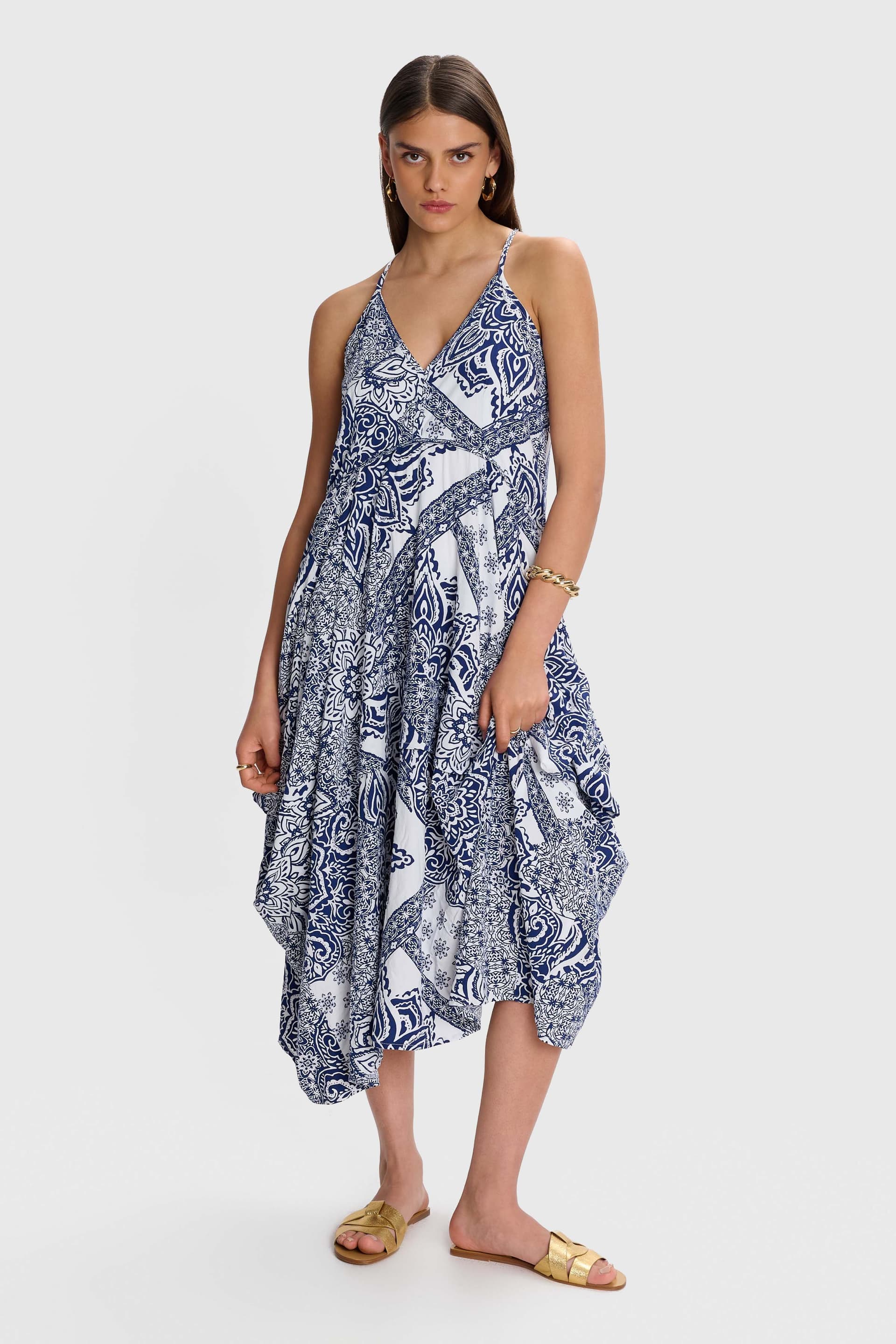 Φόρεμα εμπριμέ ασύμμετρο - Μπλε