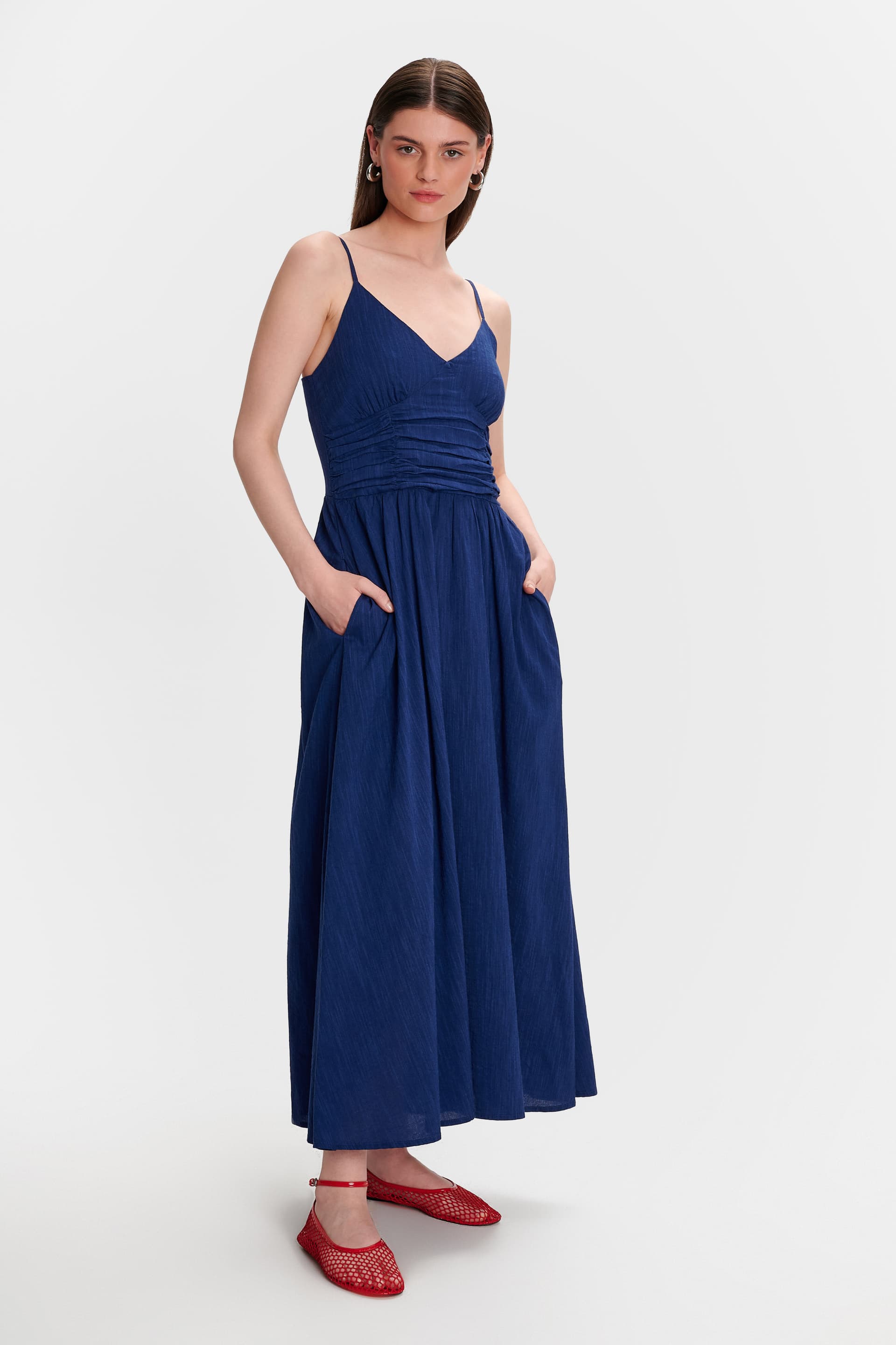 Φόρεμα μακρύ με σχέδιο στο μπούστο - Μπλε