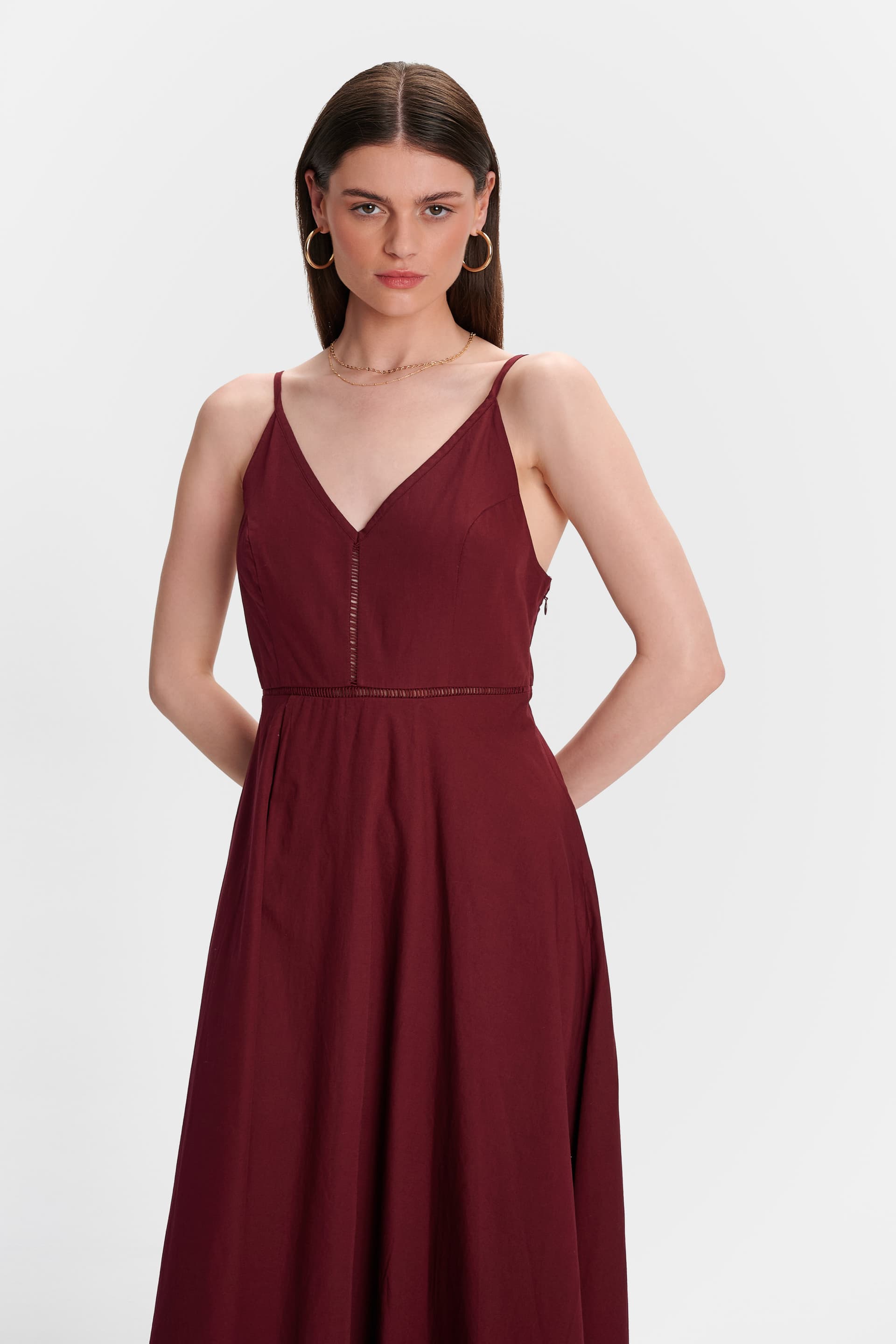 Φόρεμα μίντι με τιράντες - BURGUNDY