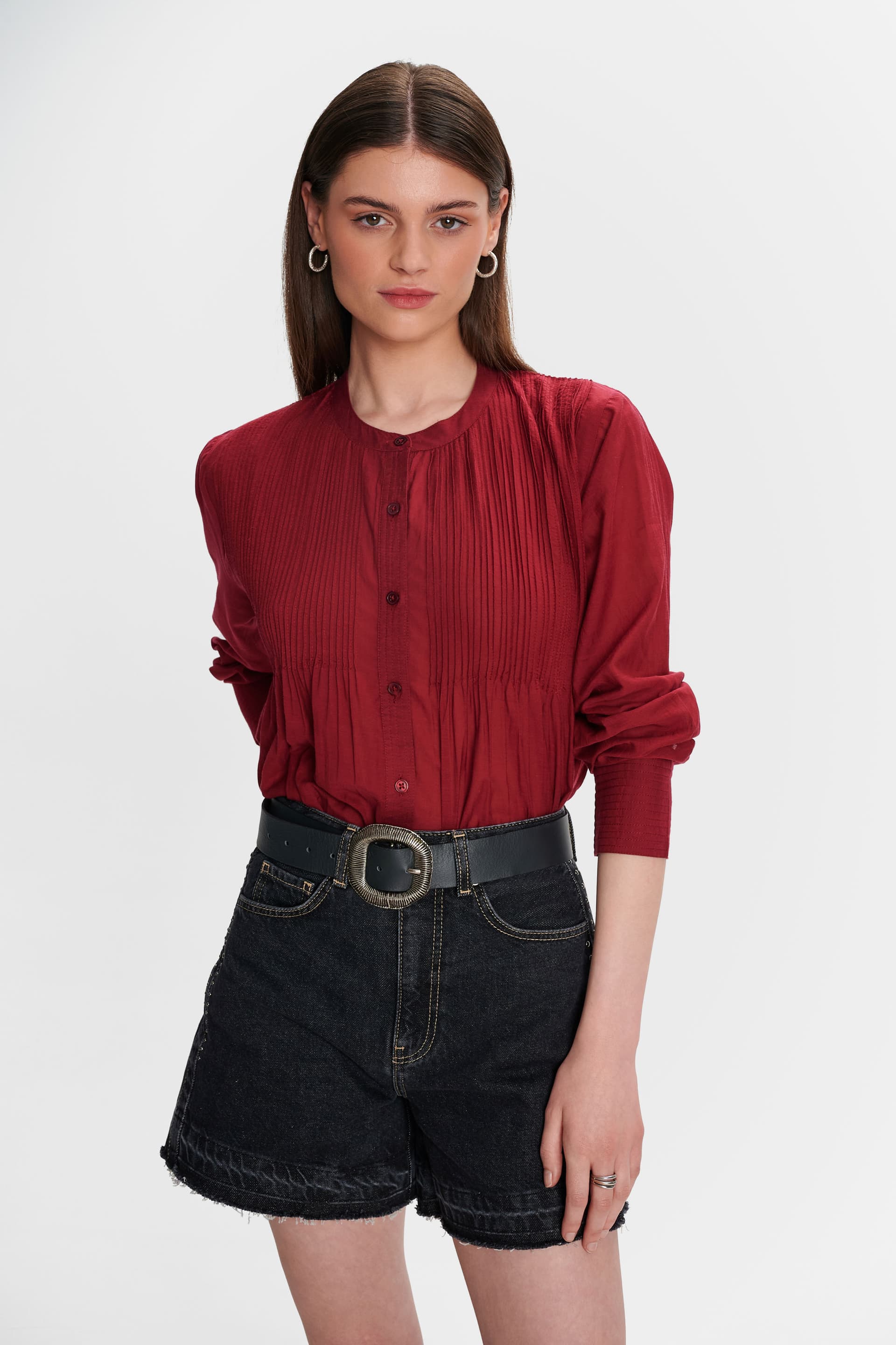 Πουκάμισο σχεδιαστικό μονόχρωμο - CHERRY