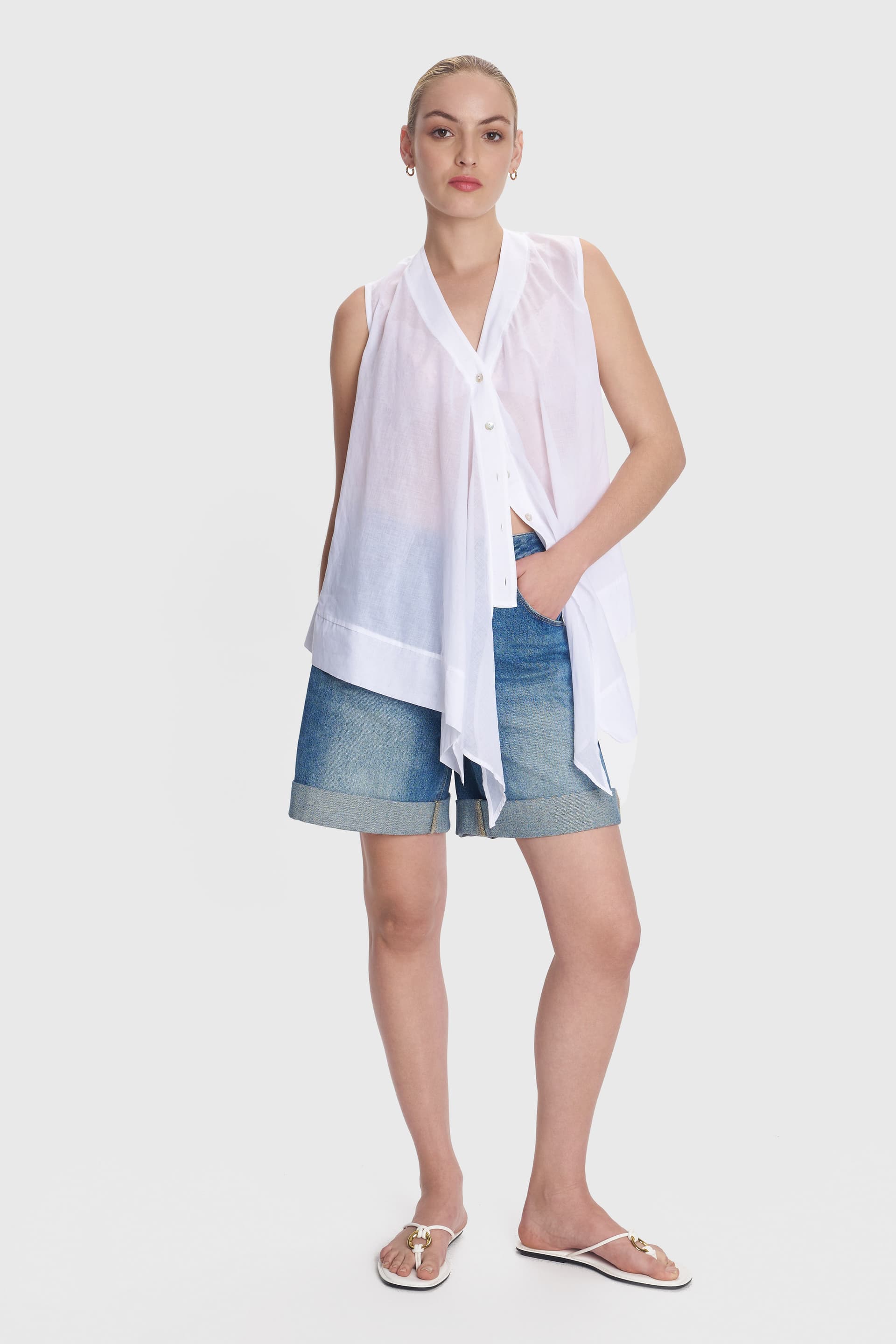 Πουκάμισο αμάνικο με ασυμμετρία - Λευκό