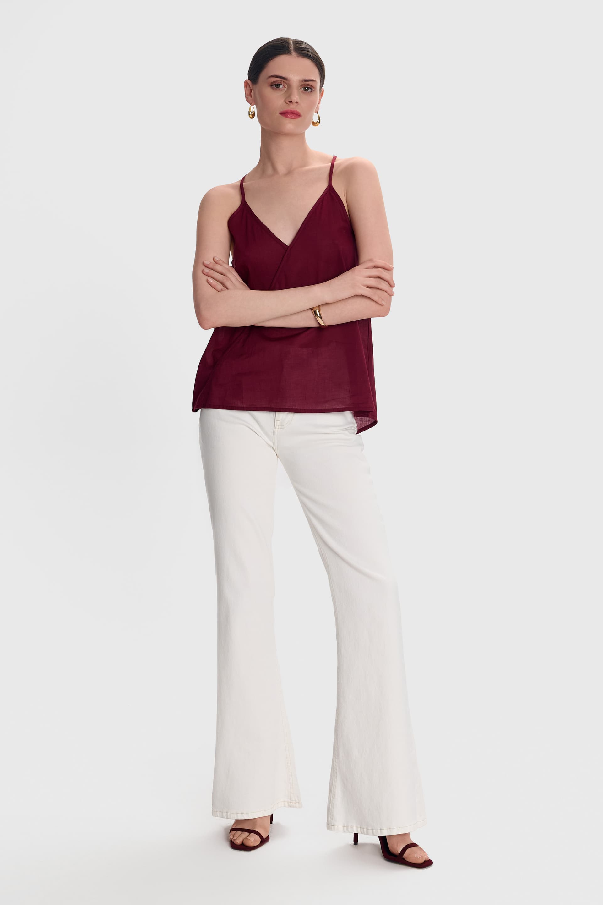 Τοπ κρουαζέ βαμβακερό αμάνικο - BURGUNDY