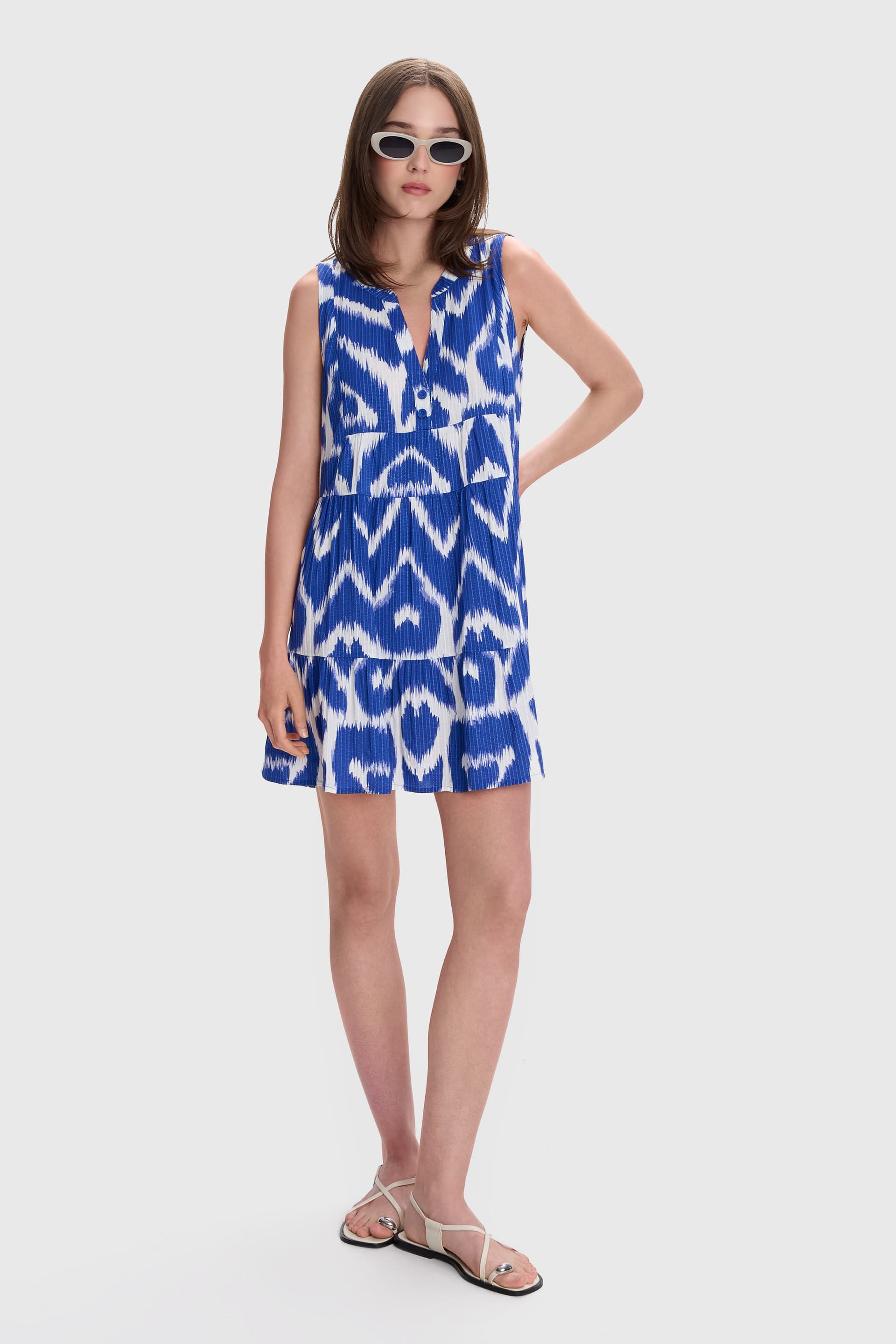 Φόρεμα εμπριμέ κοντό - Γαλάζιο