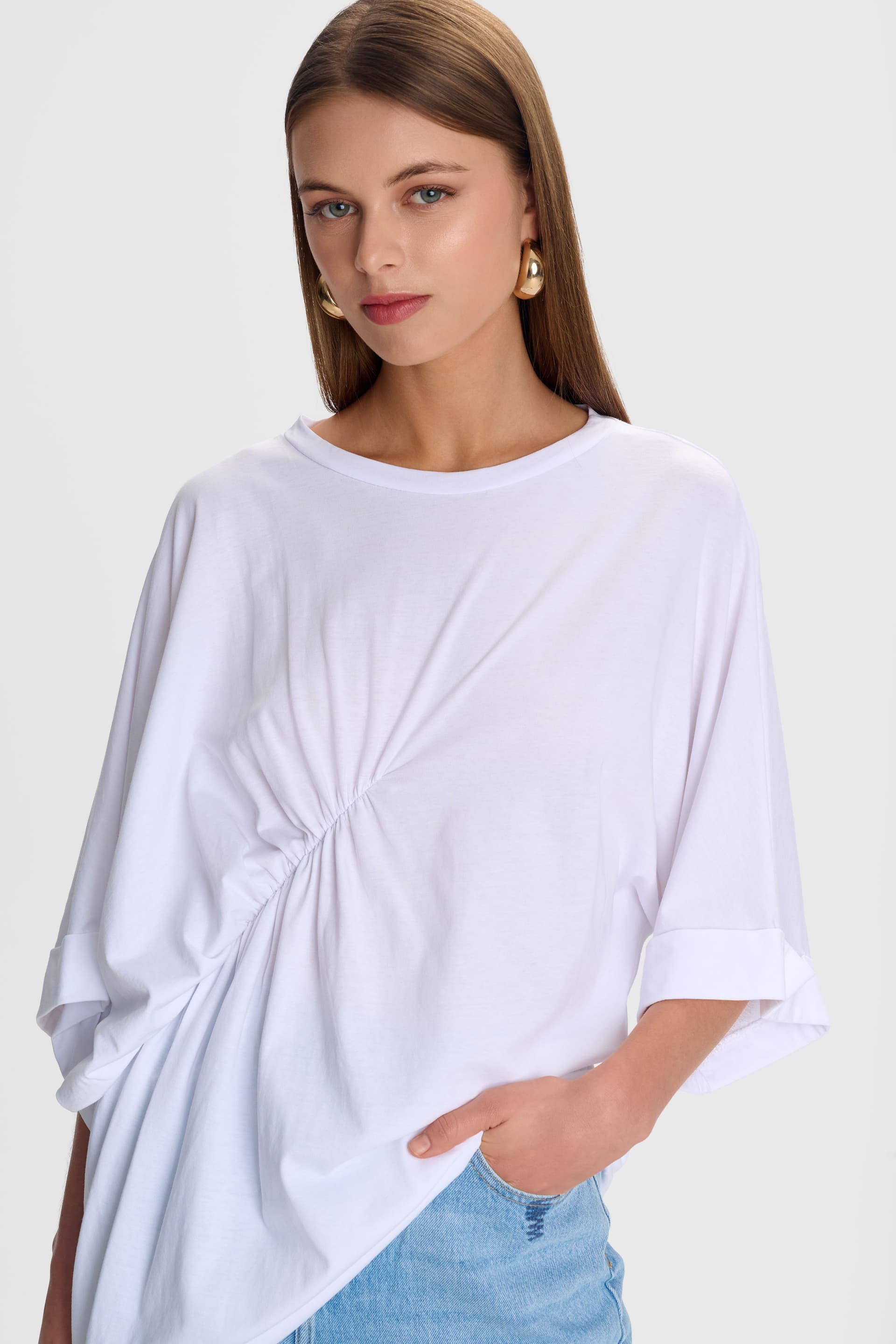 Μπλούζα ασύμμετρη σχεδιαστική - Λευκό