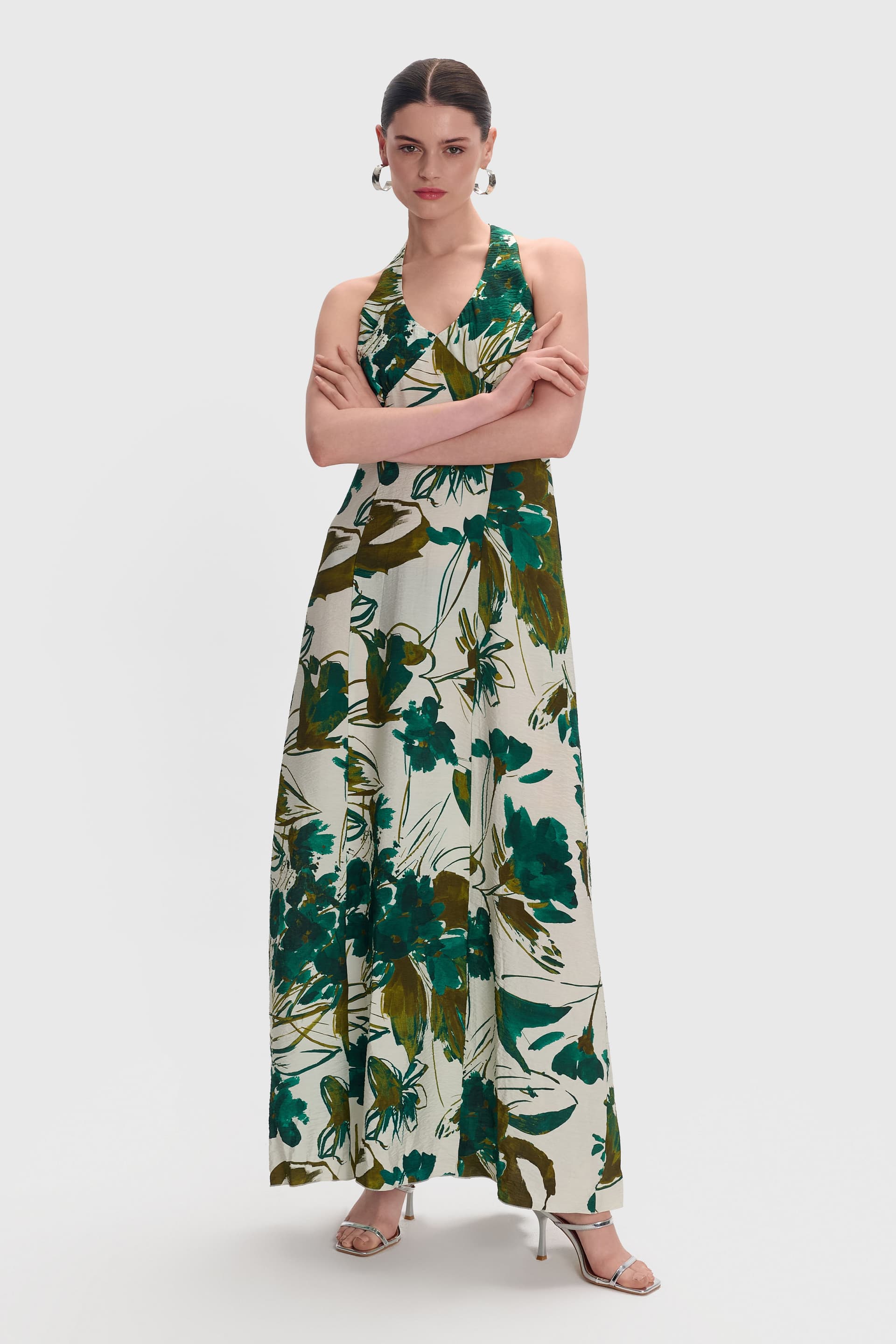 Φόρεμα μακρύ εμπριμέ με δαντέλα - Πολύχρωμο