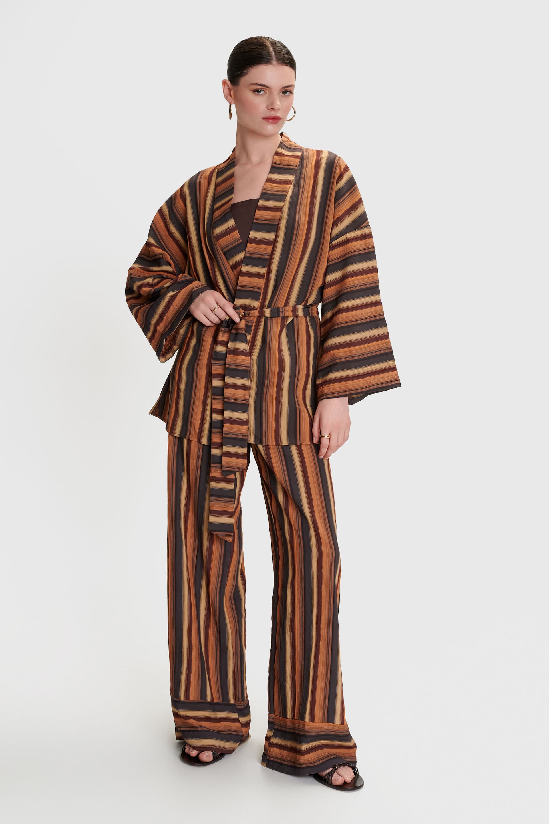 Κιμονό ριγέ με ζώνη - Πολύχρωμο