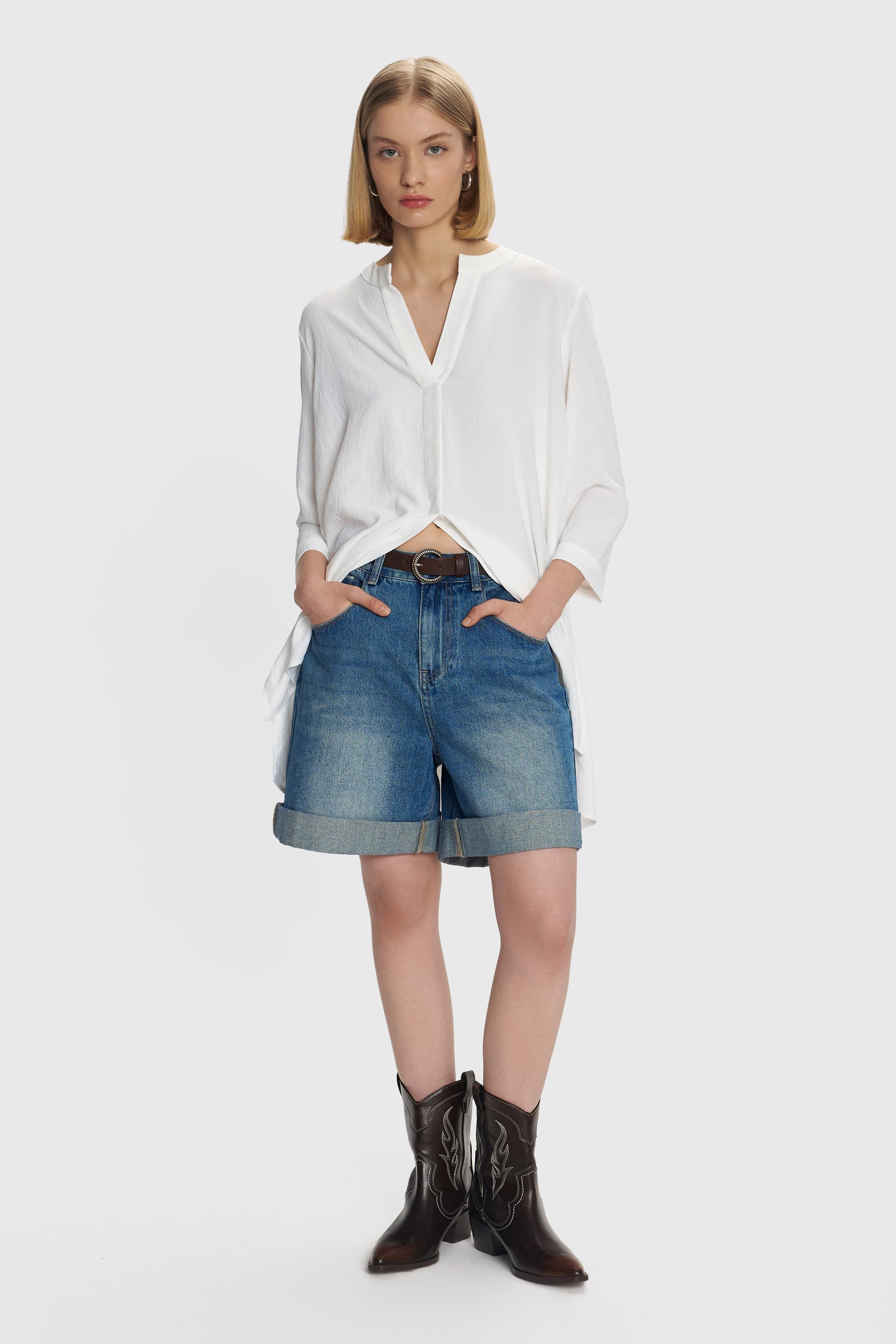 Τουνίκ ασύμμετρη μάο γιακάς - Λευκό