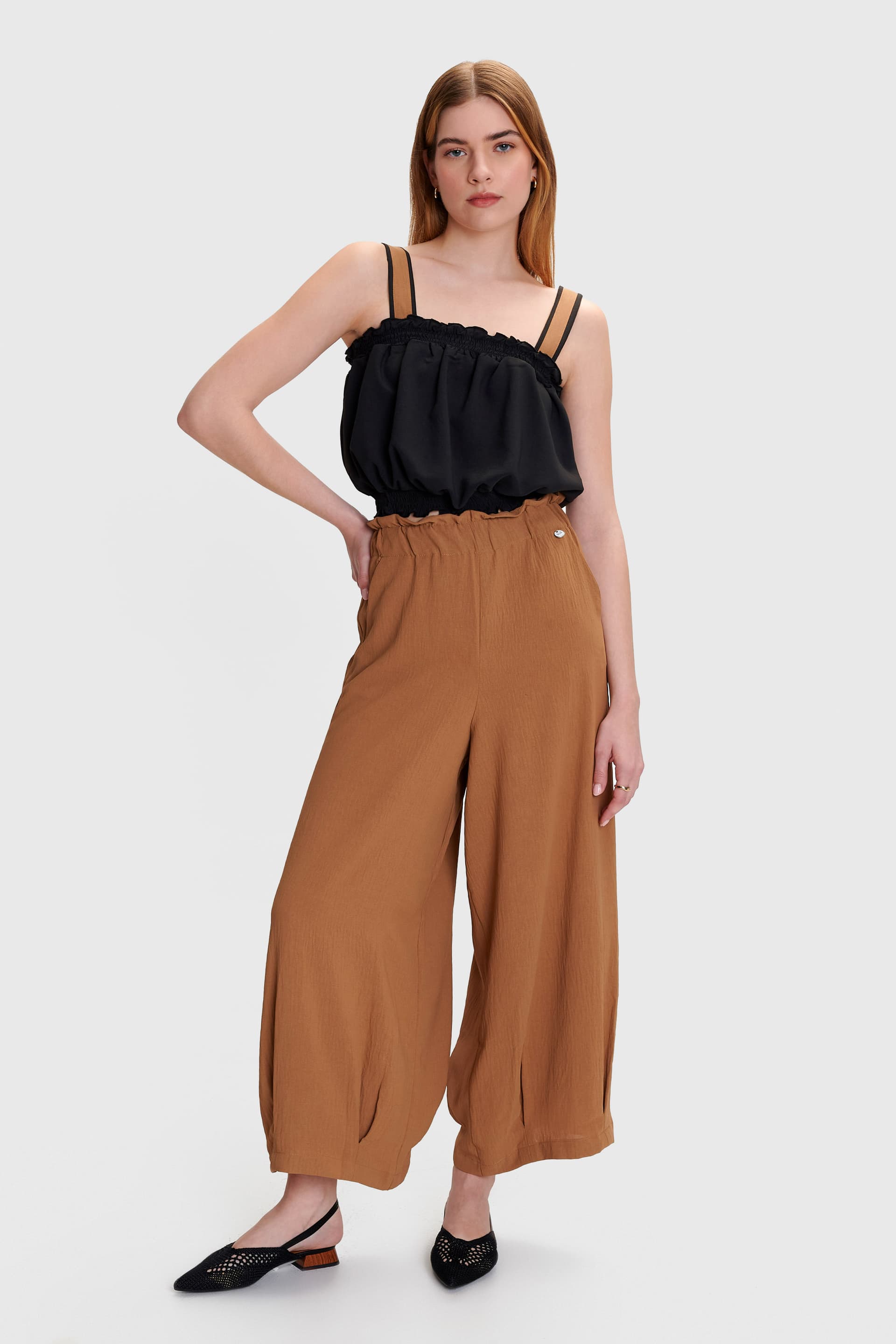 Ζυπ κιλότ μονόχρωμη - Κάμελ