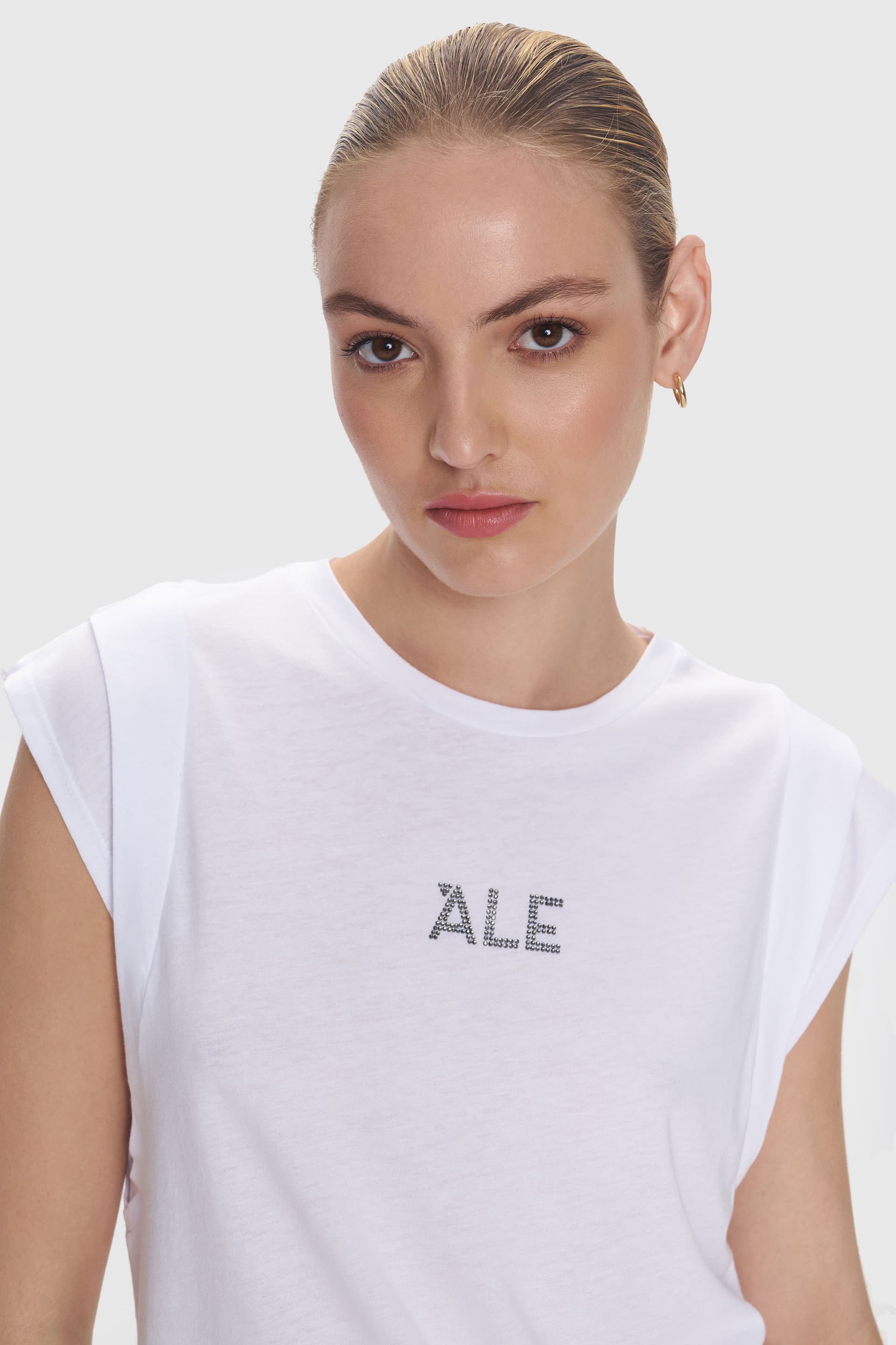 Μπλούζα με λογότυπο από στρας - Λευκό