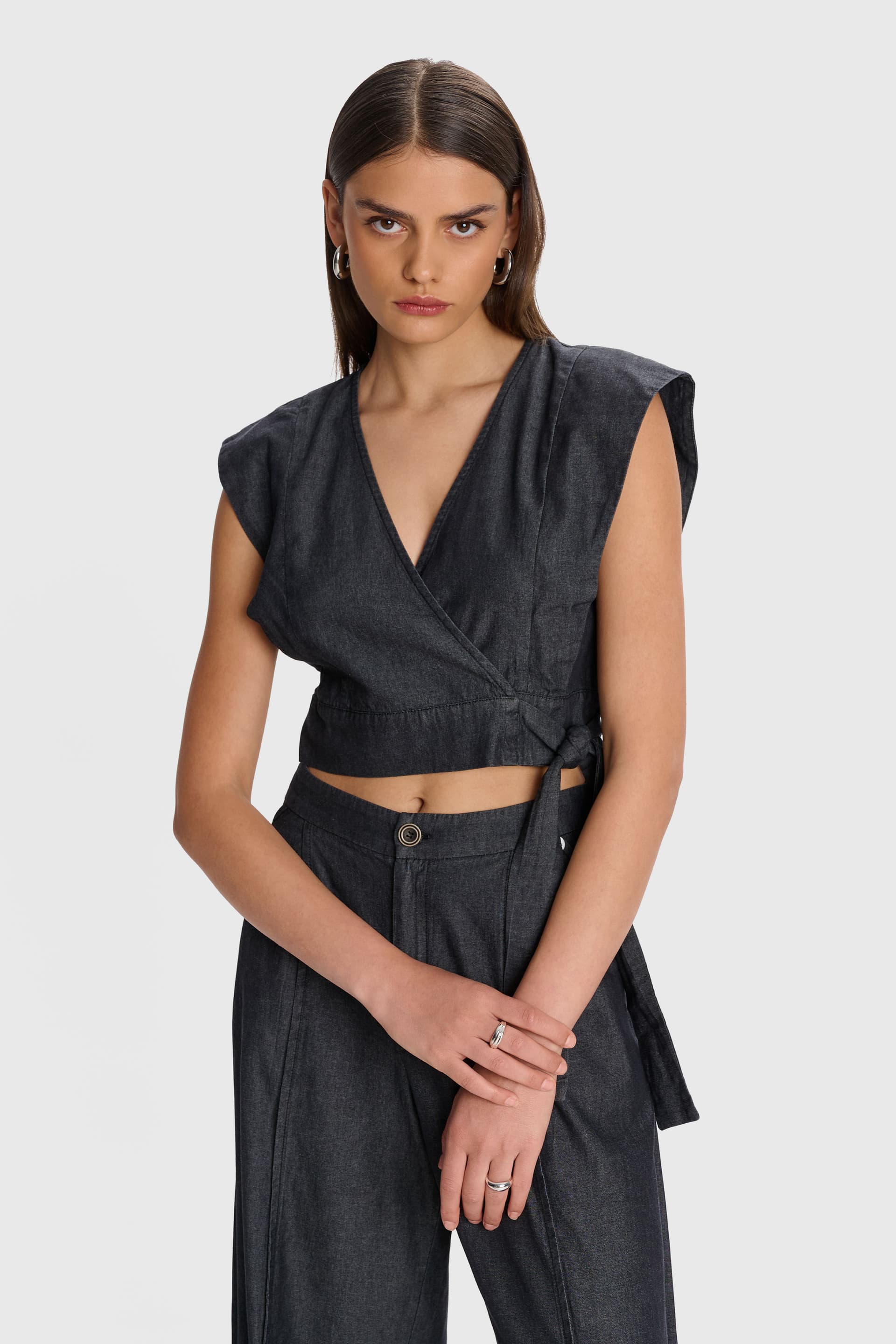 Τοπ κρουαζέ τύπου denim - Μαύρο