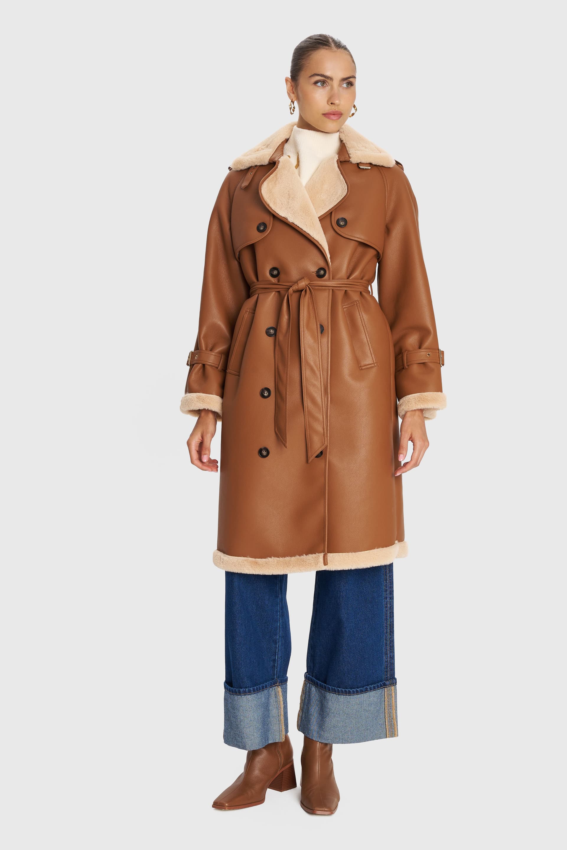 Παλτό με γούνινη επένδυση - Κάμελ