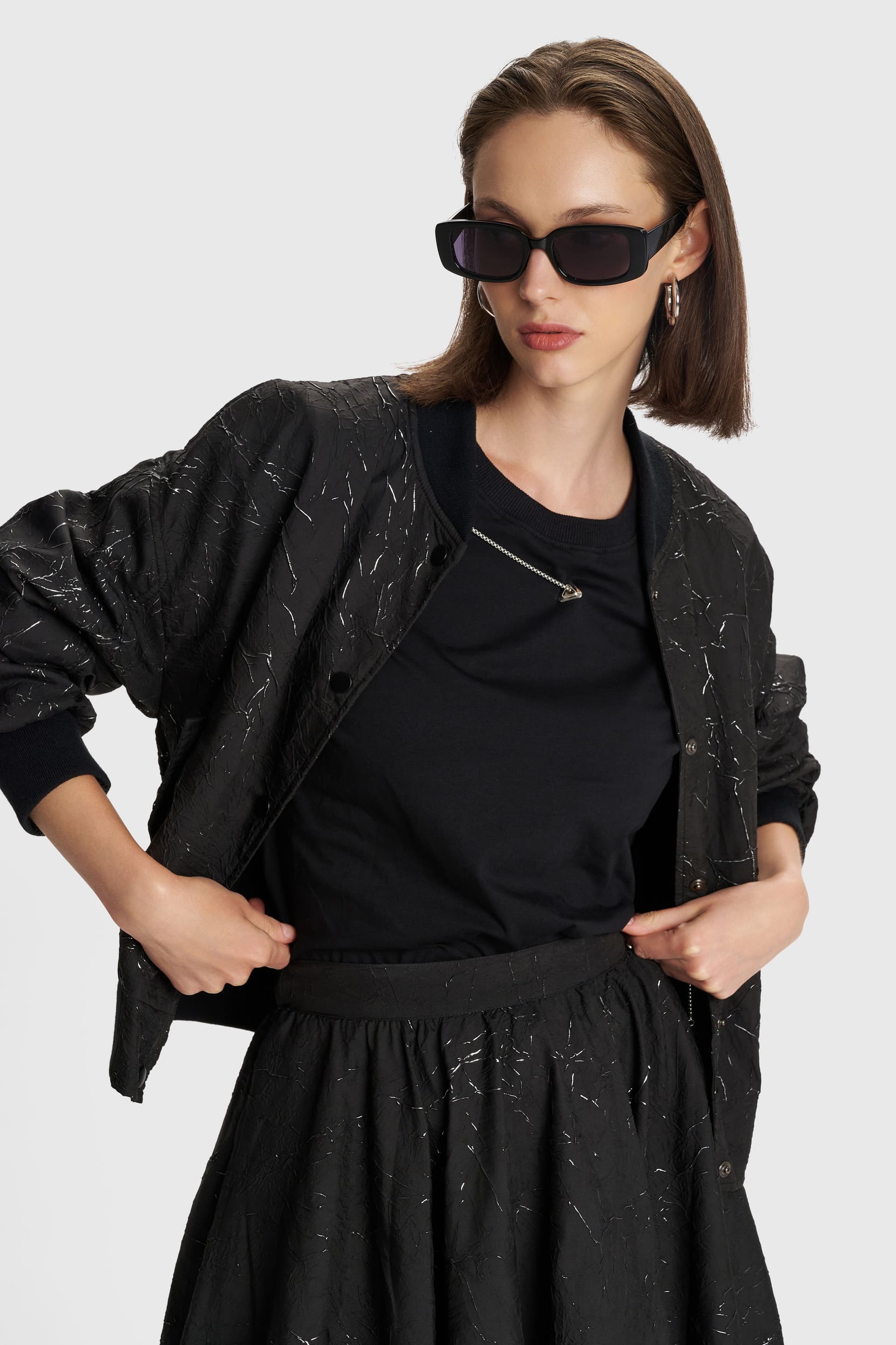 Μπουφάν bomber με κουμπιά - Μαύρο