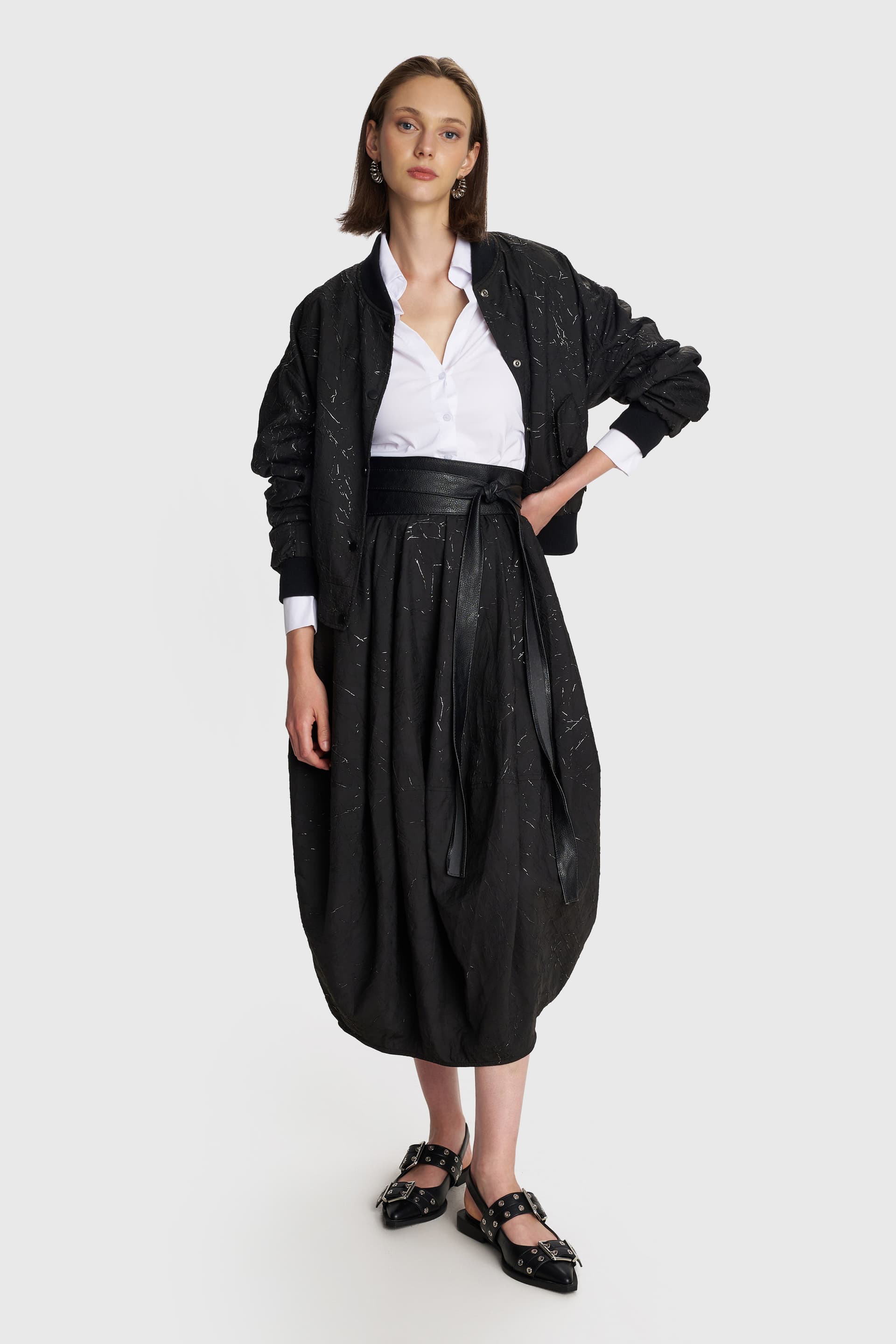 Φούστα μίντι balloon - Μαύρο