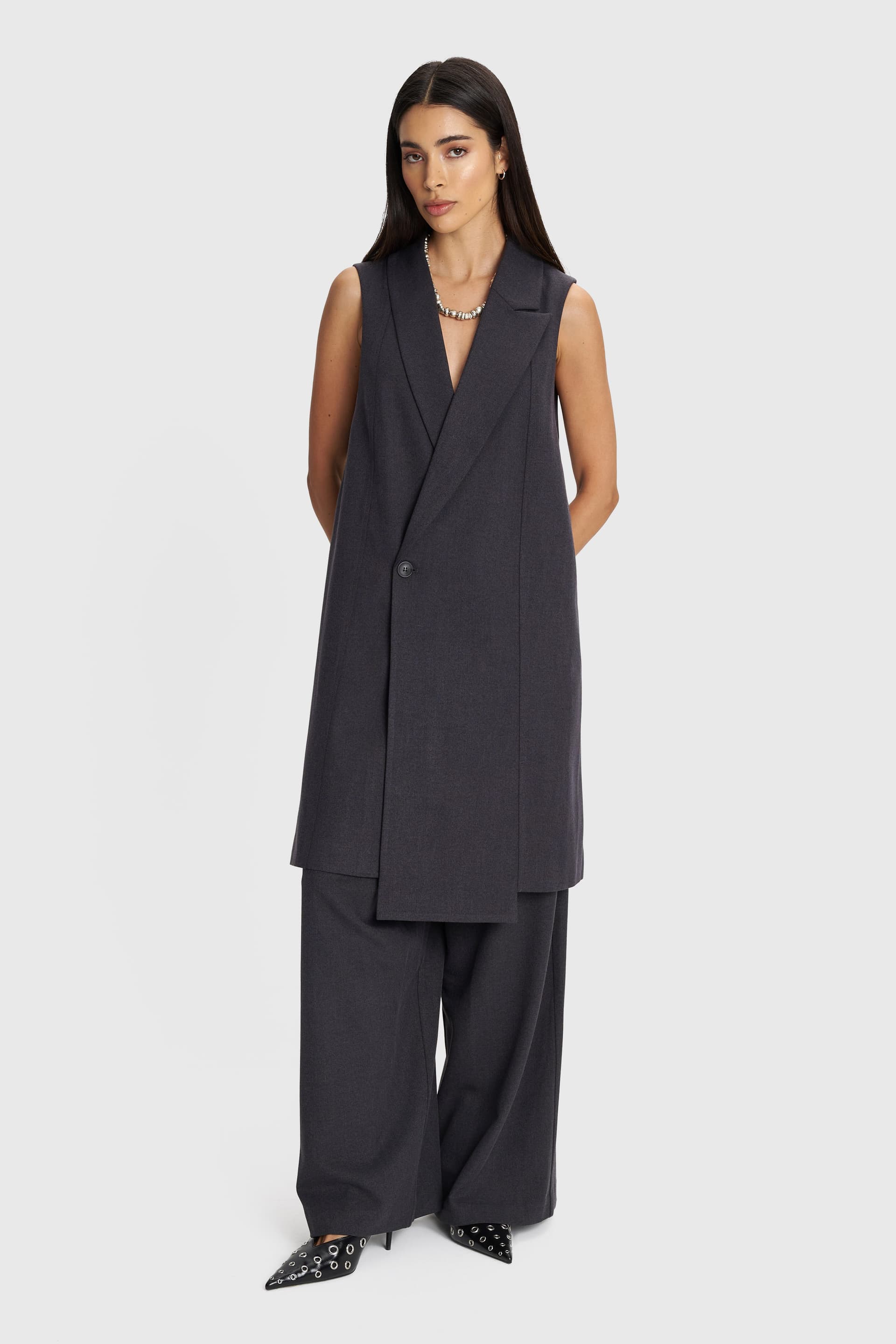 Γιλέκο μακρύ αμάνικο - Σκούρο Γκρι