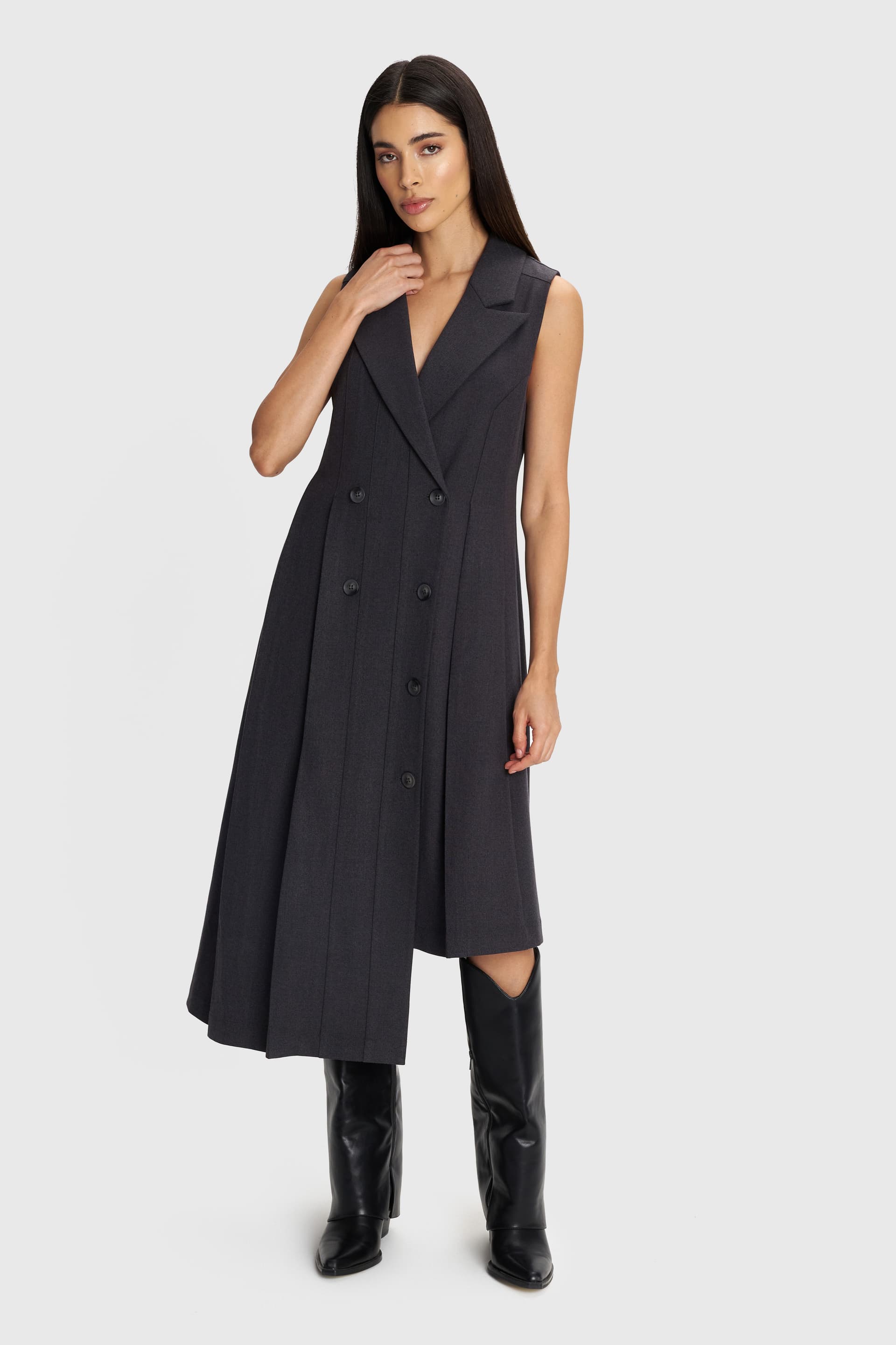 Φόρεμα μίντι αμάνικο ασύμμετρο - Σκούρο Γκρι