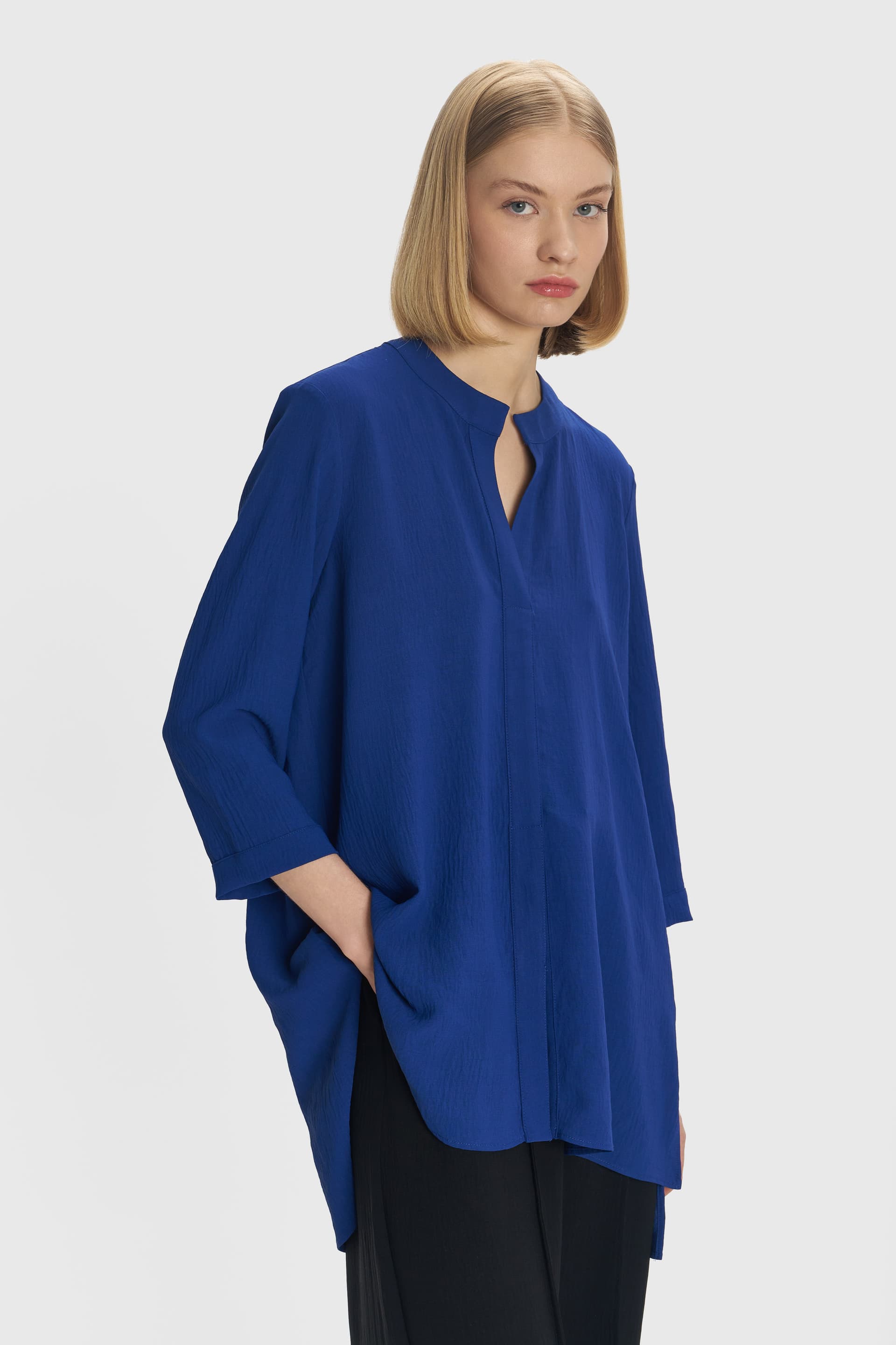 Τουνίκ ασύμμετρη μάο γιακάς - Μπλε