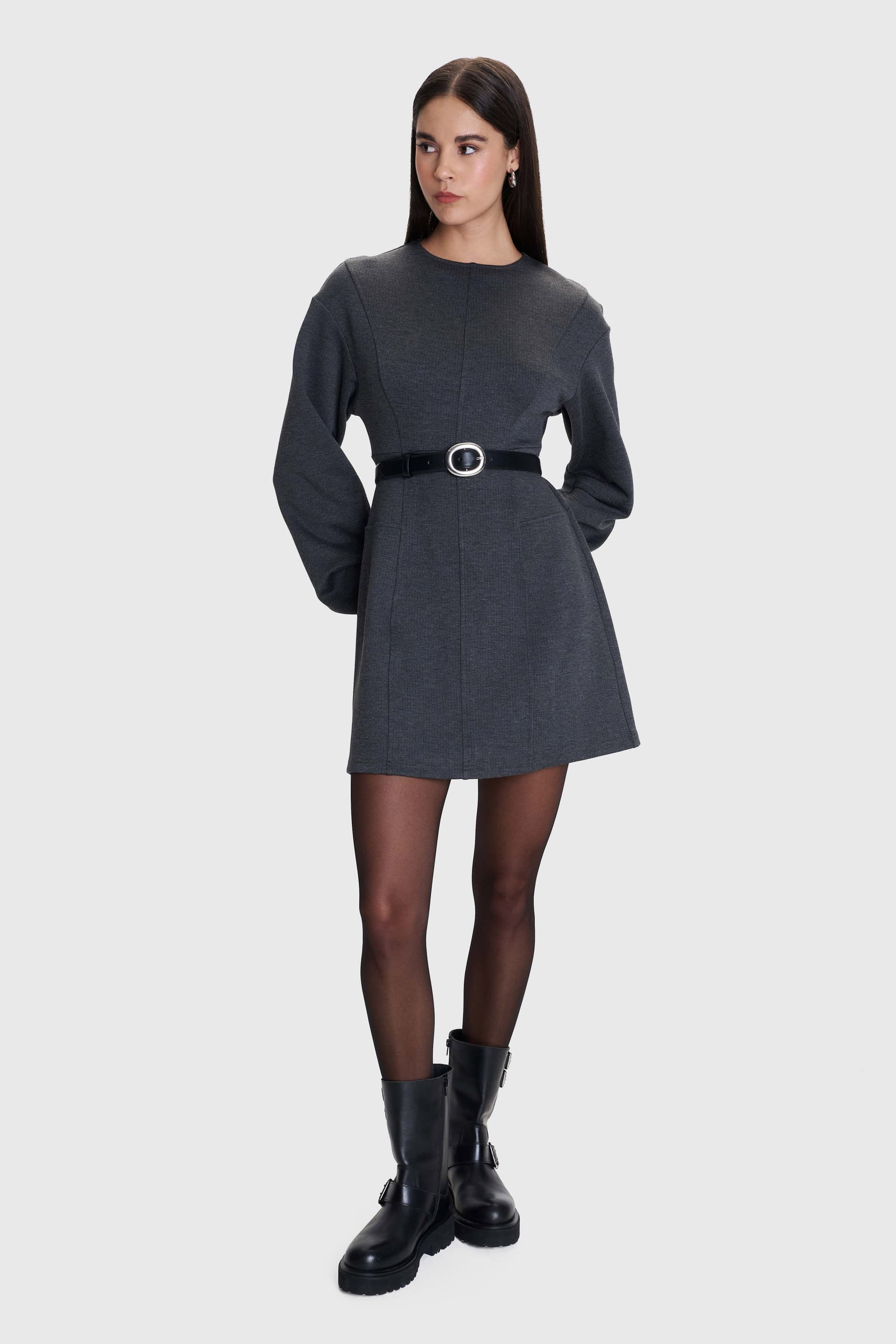 Φόρεμα μίνι μονόχρωμο - Γκρι