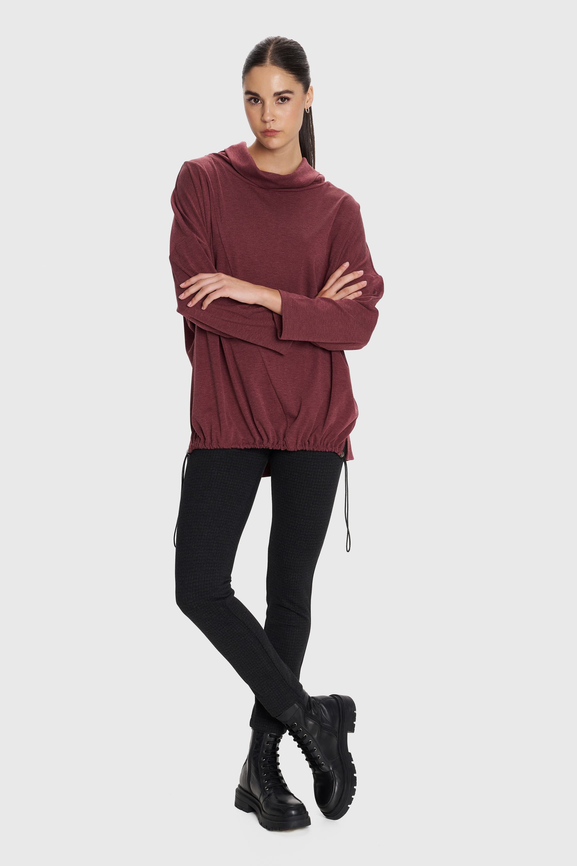 Μπλούζα με loose λαιμό - Μπορντό