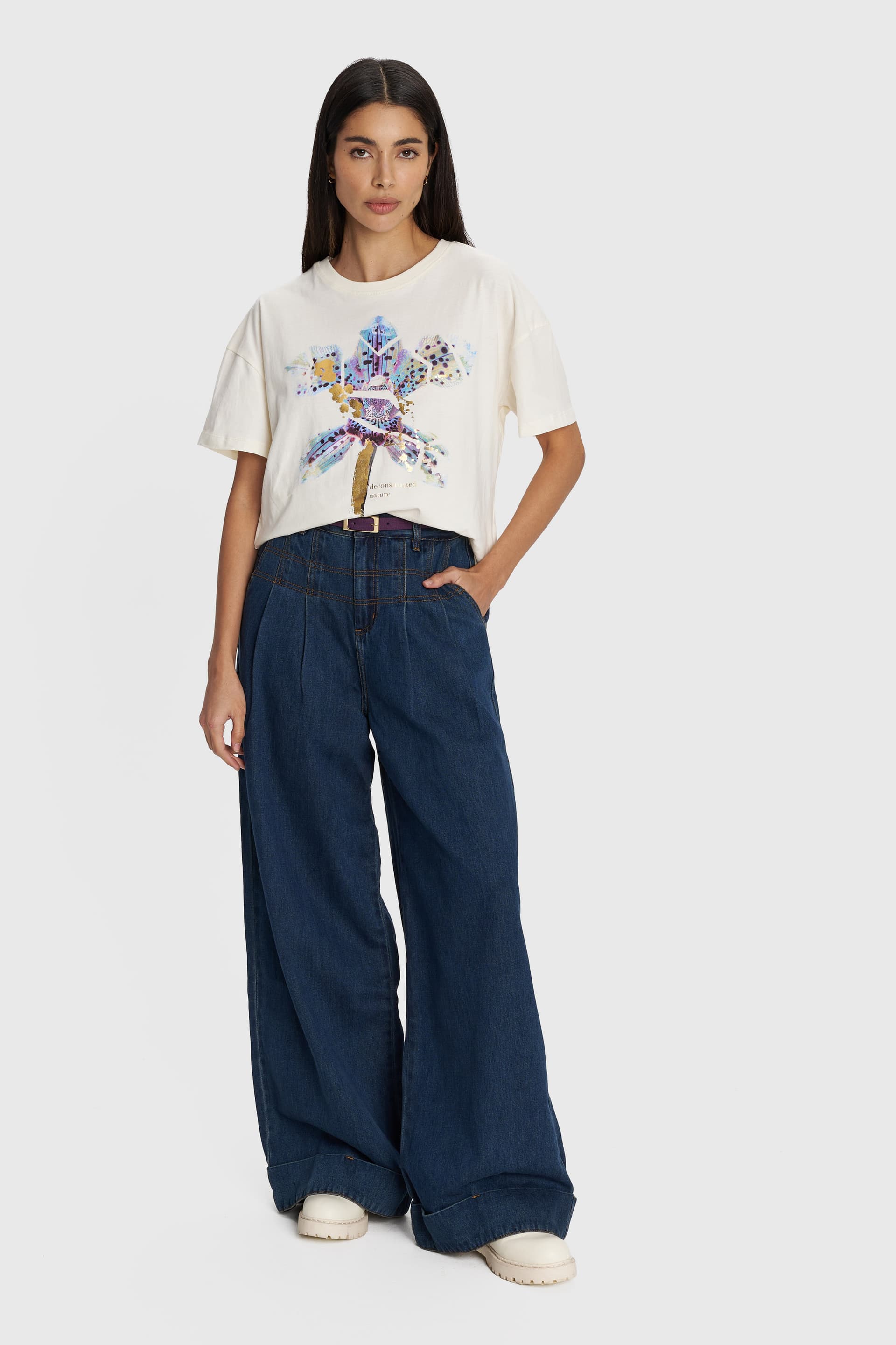 Μπλούζα κοντομάνικη με τύπωμα - Εκρού