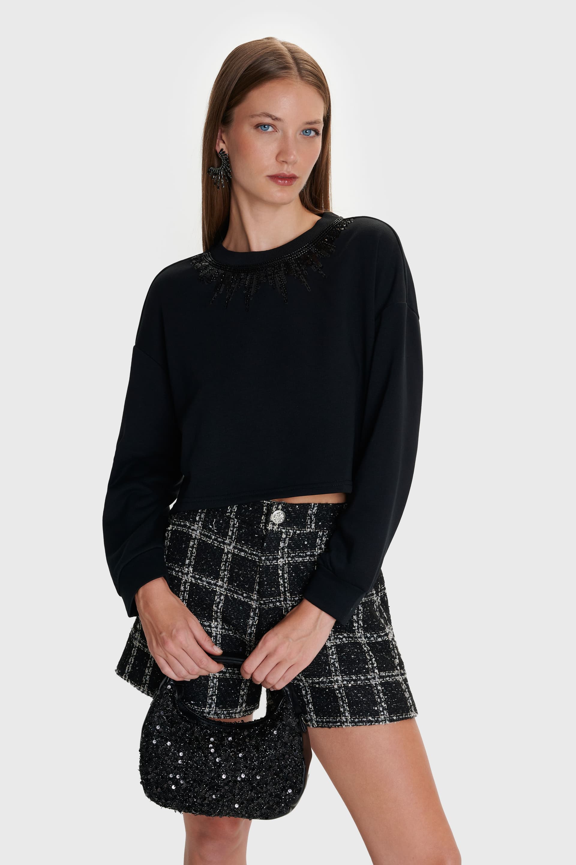 Μπλούζα φούτερ με στρας - Μαύρο