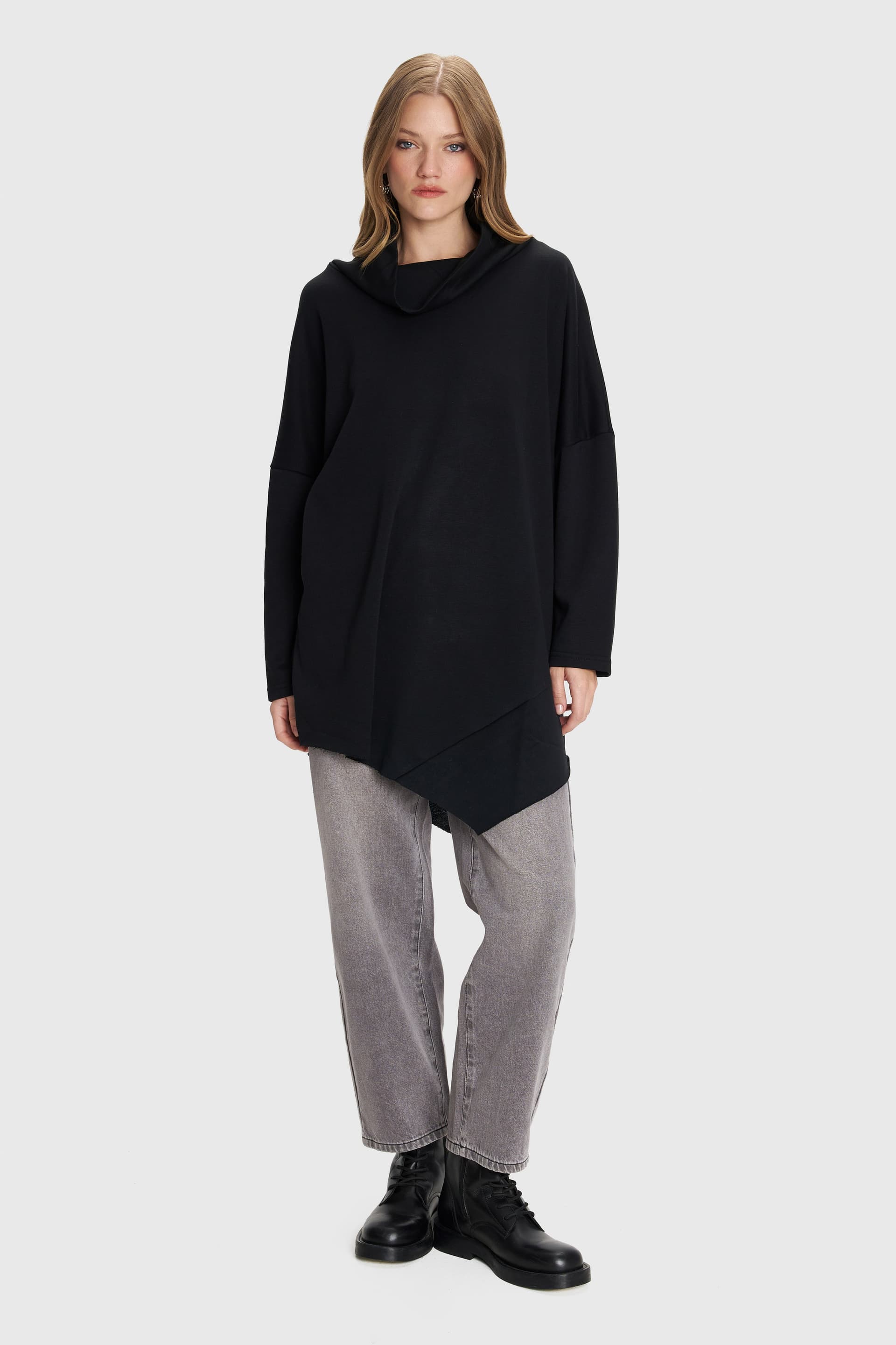 Μπλούζα ασύμμετρη μονόχρωμη - Μαύρο