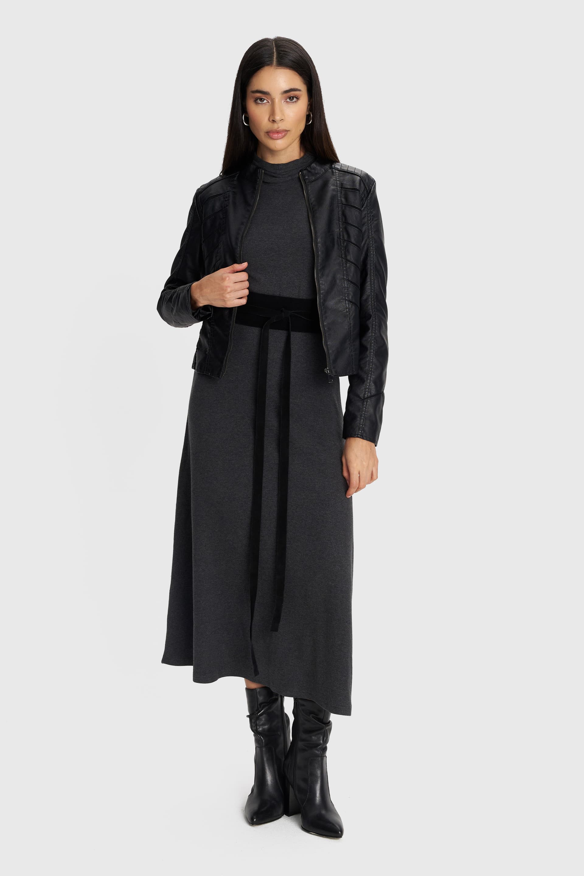 Φόρεμα μακρυμάνικο μίντι - Σκούρο Γκρι