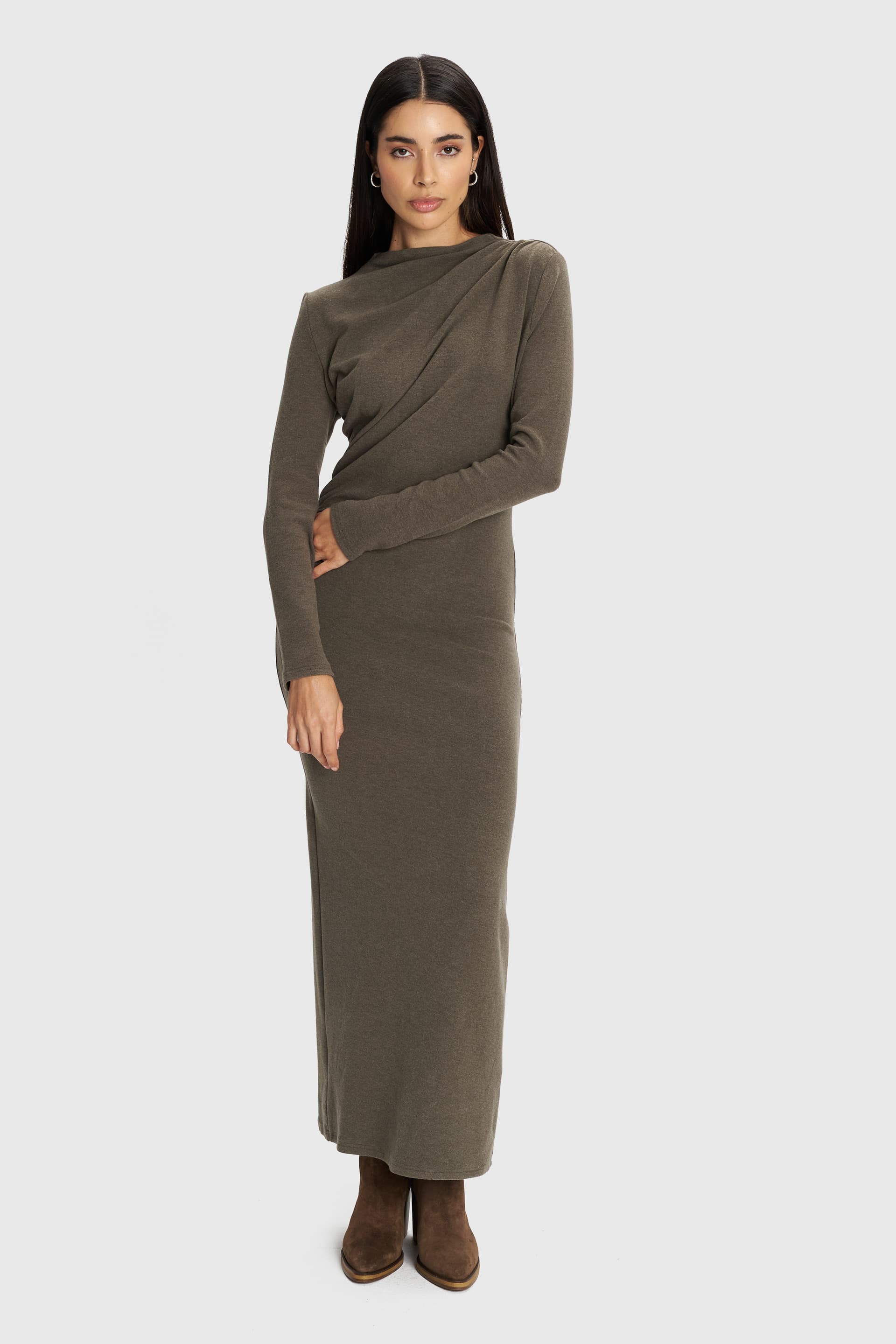 Φόρεμα μάξι με σούρες - Χακί