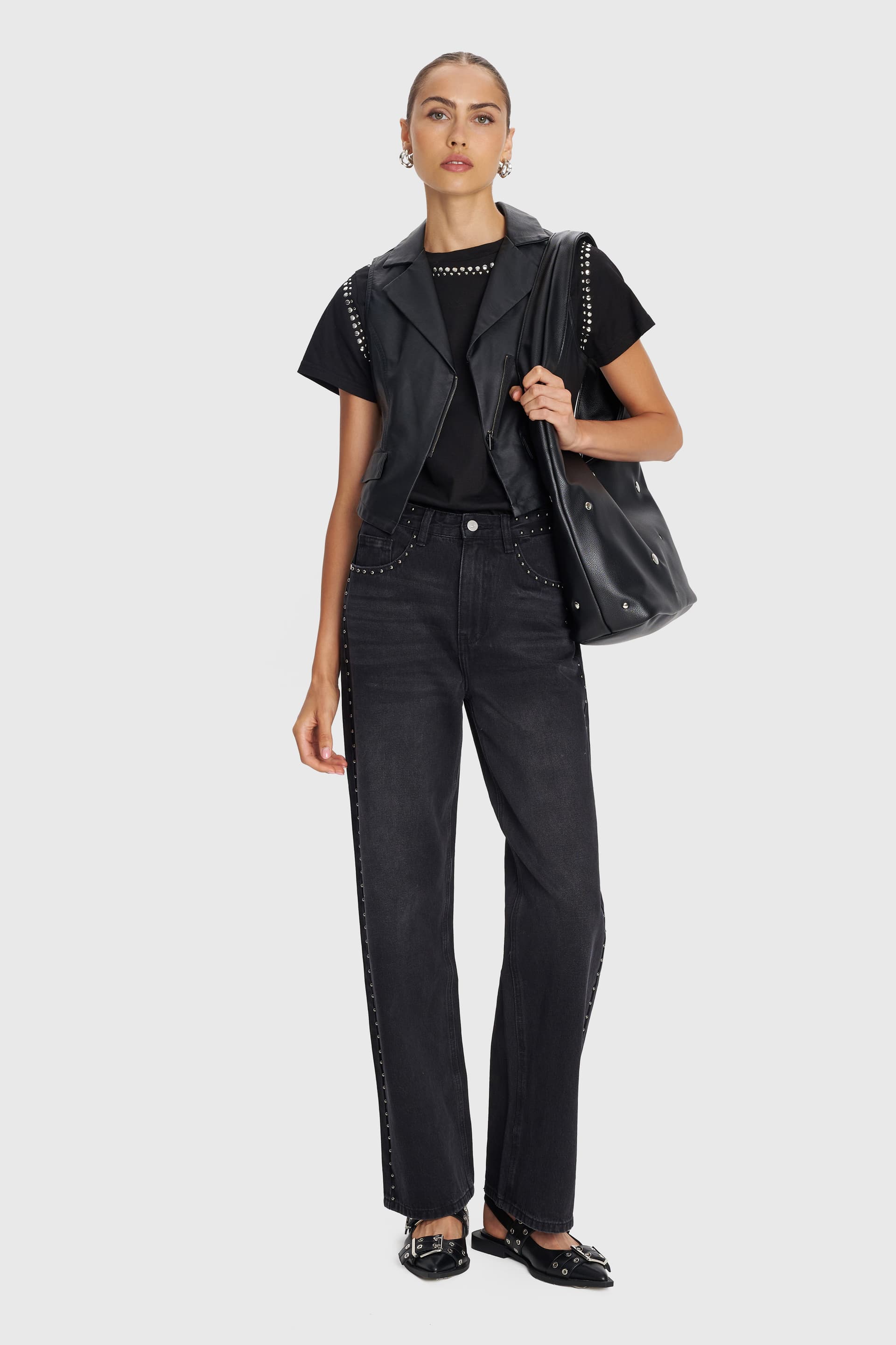 Τζιν παντελόνι με ασημένια τρουκς - Μαύρο