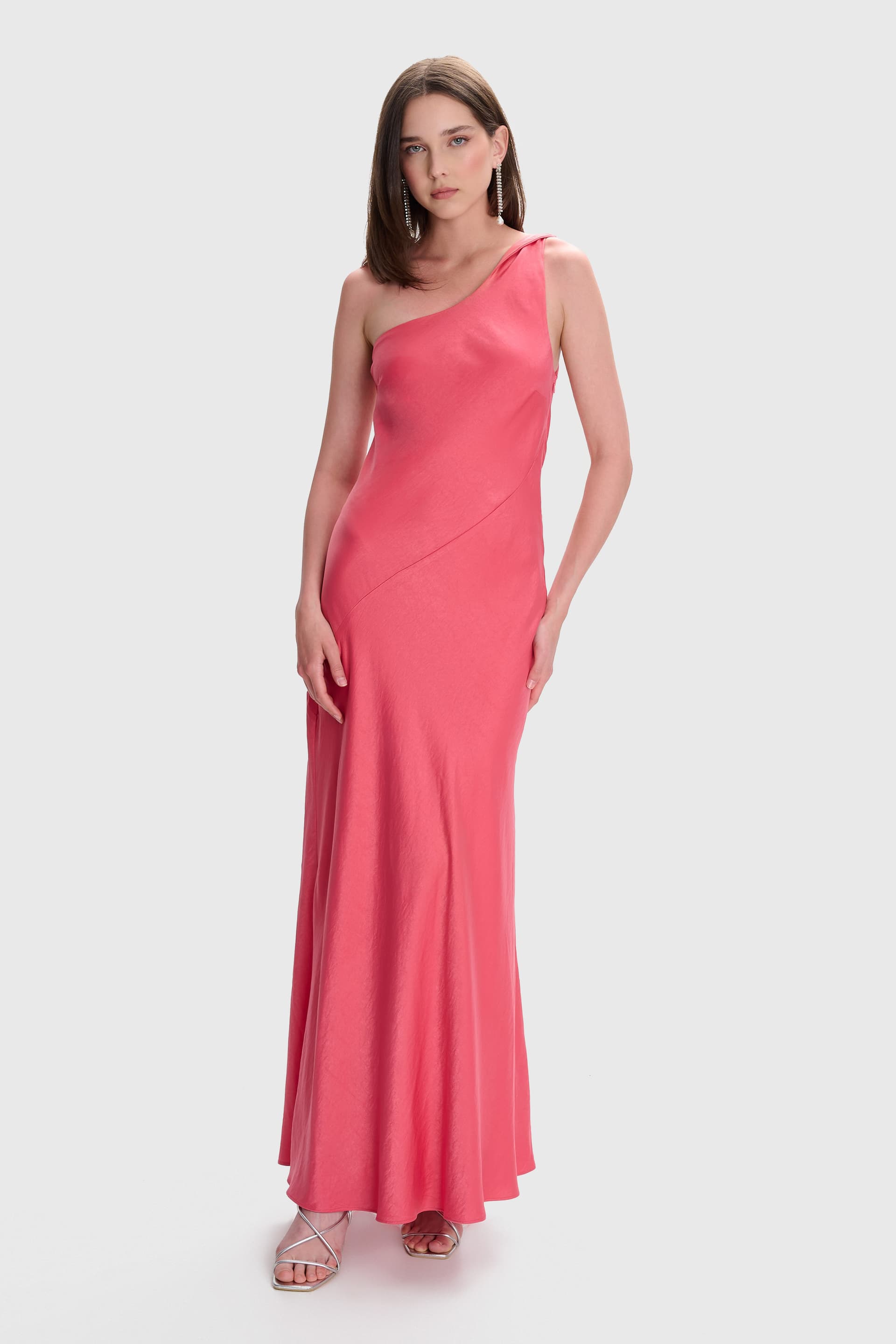 Φόρεμα μάξι σατέν με έναν ώμο - CORAL