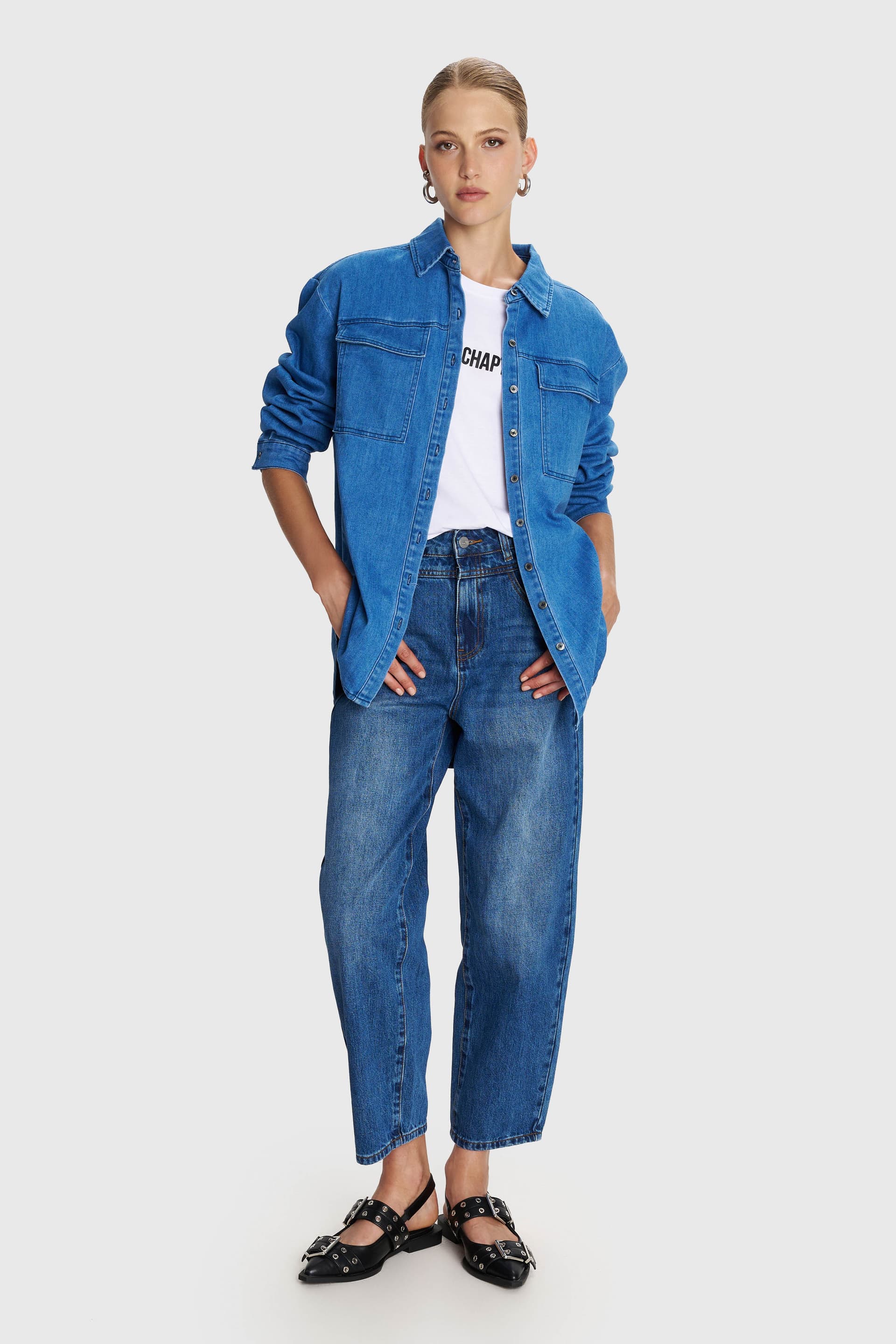 Πουκάμισο denim με τσέπες - Μπλε