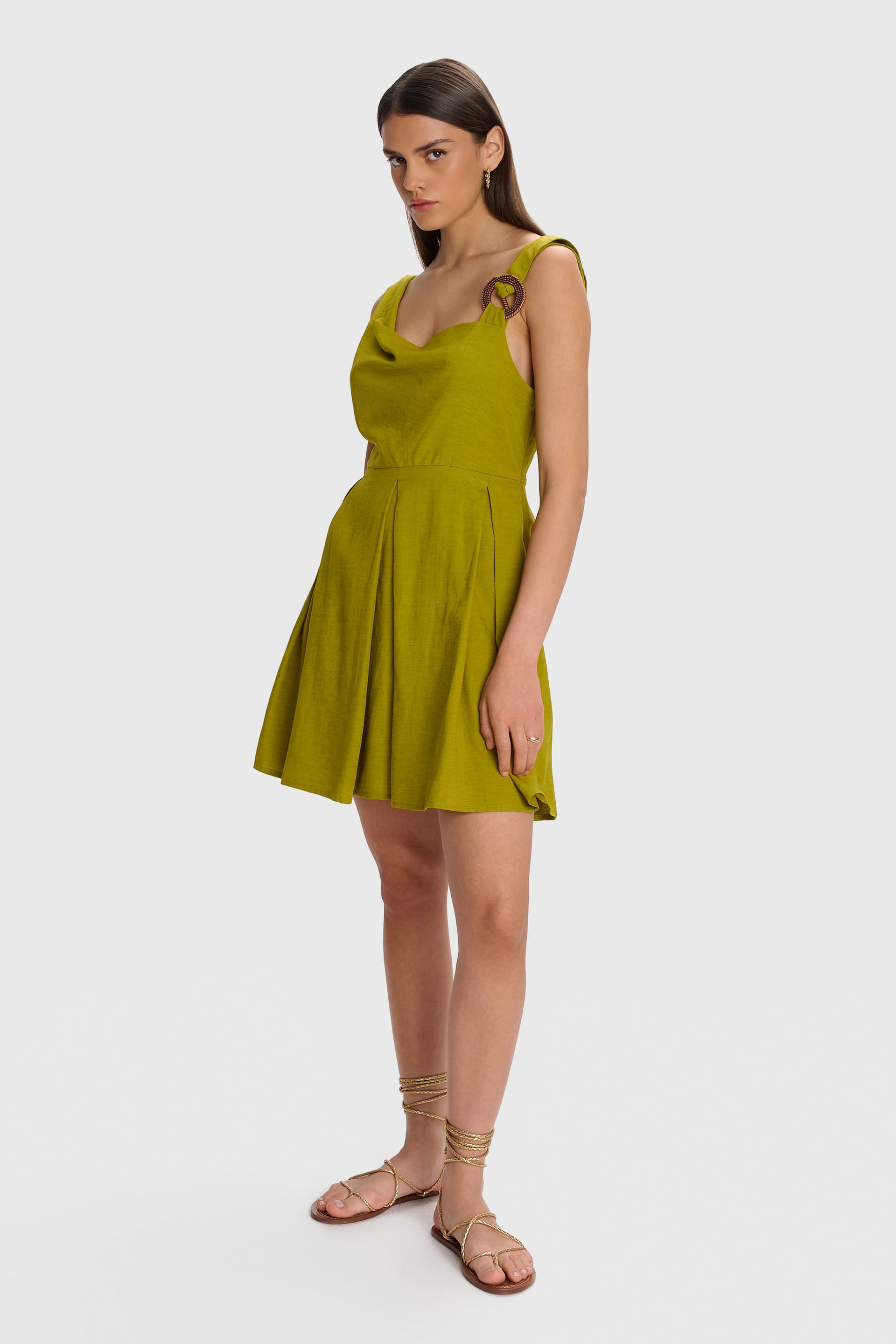 Φόρεμα mini με πιέτα - Λαχανί