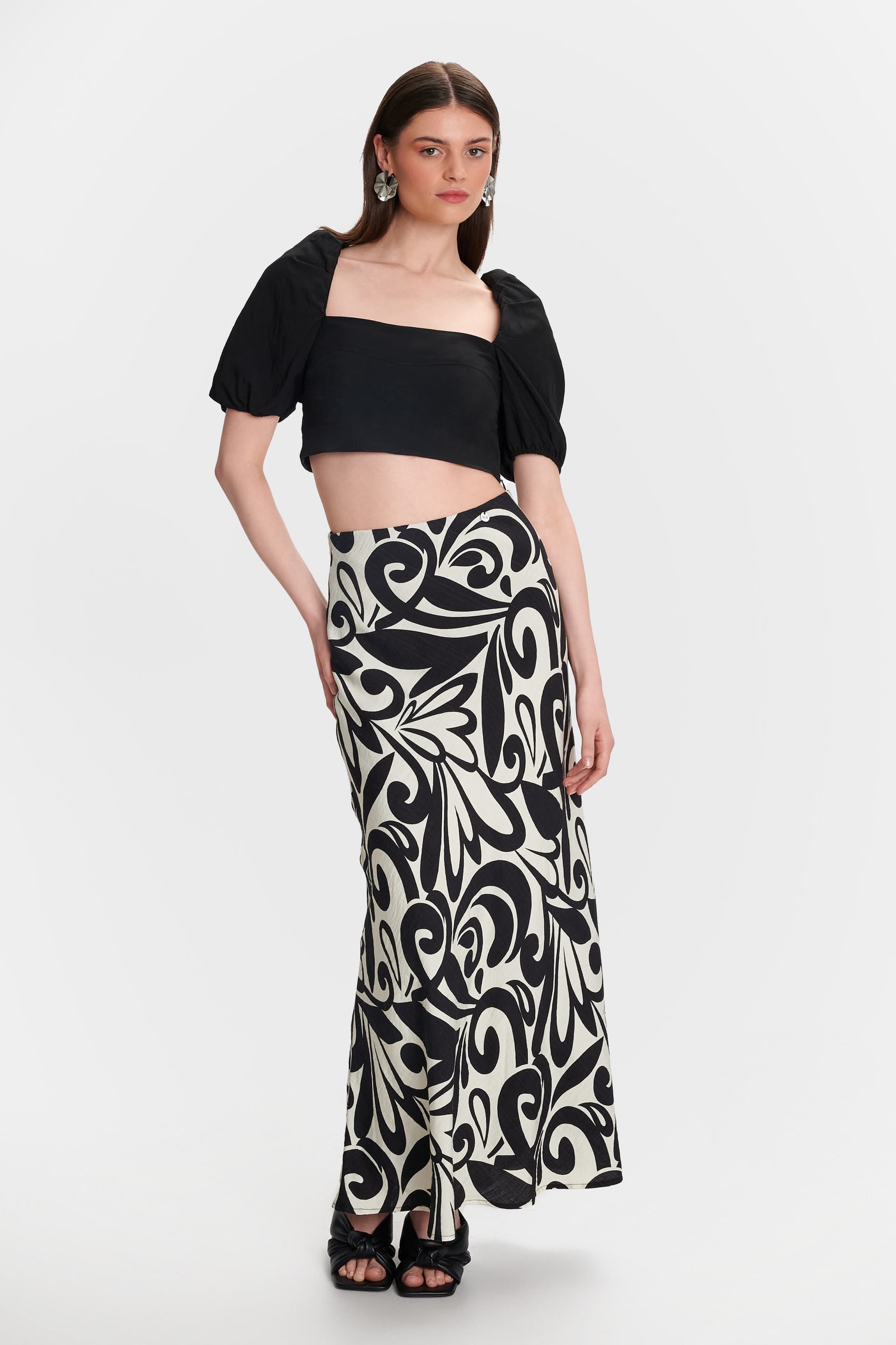 Φούστα μακριά εμπριμέ - Μαύρο