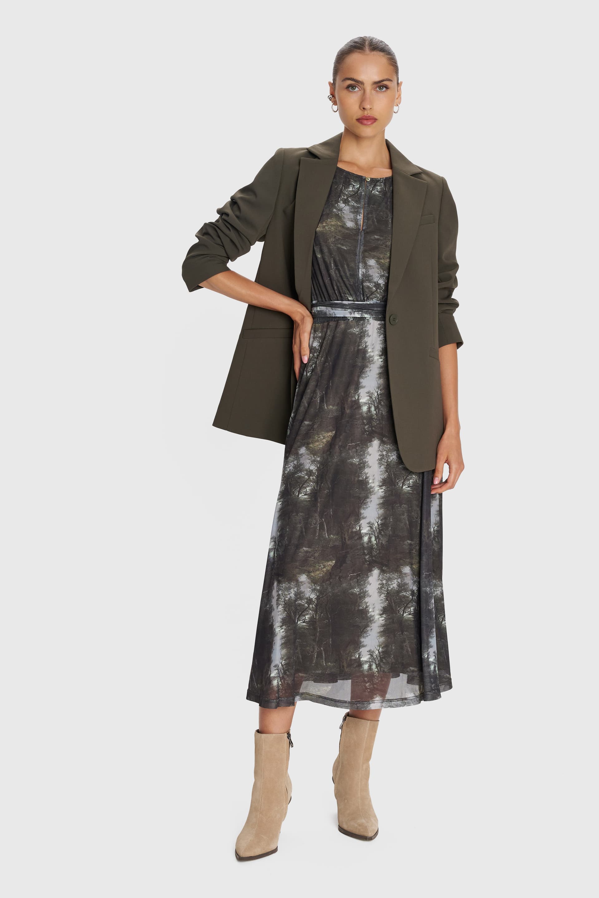 Φόρεμα μίντι διαφάνεια με print - Πολύχρωμο