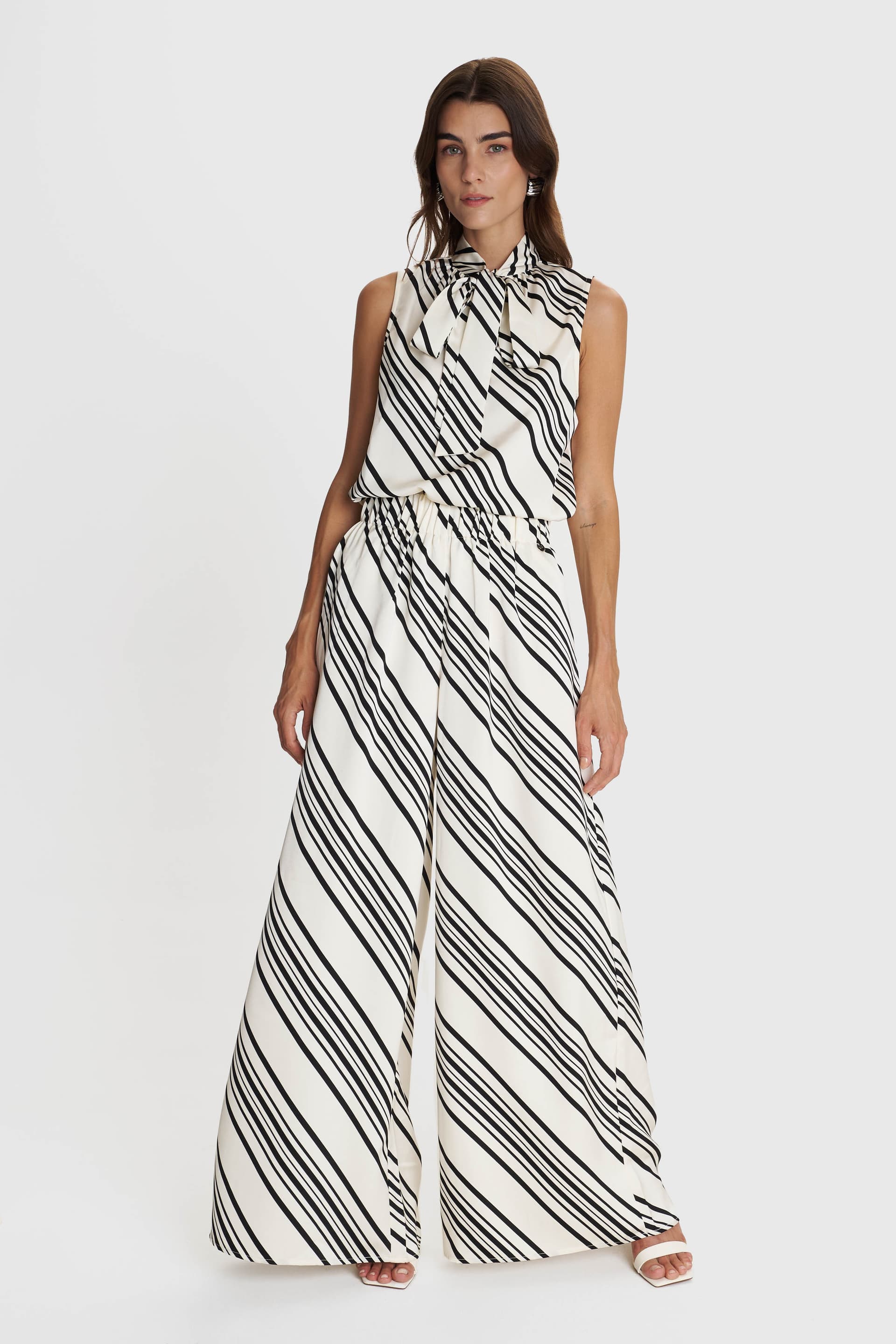 Παντελόνα με ριγέ print - Εκρού