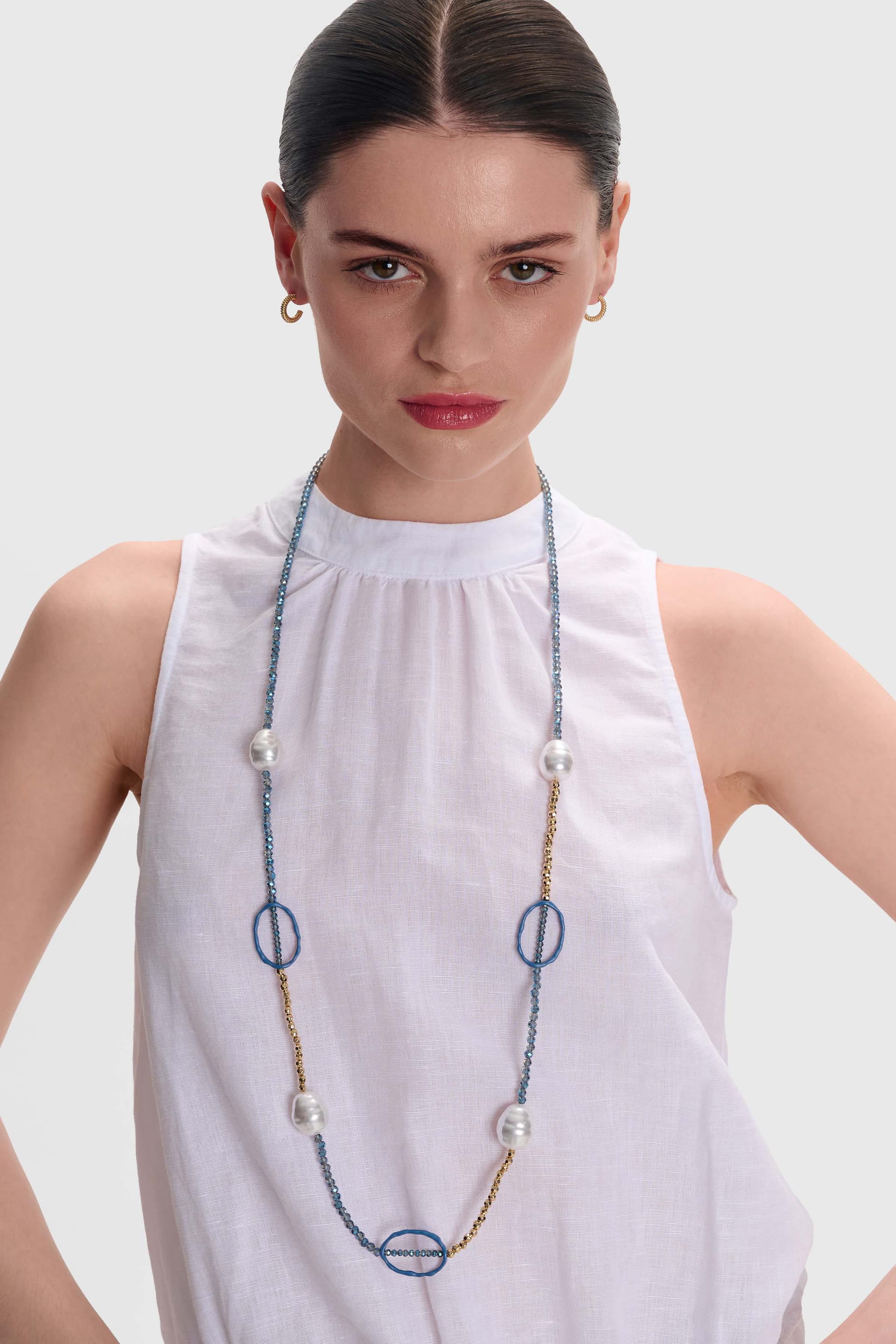 Κολιέ μακρύ με συνδυασμό υλικών - Πολύχρωμο