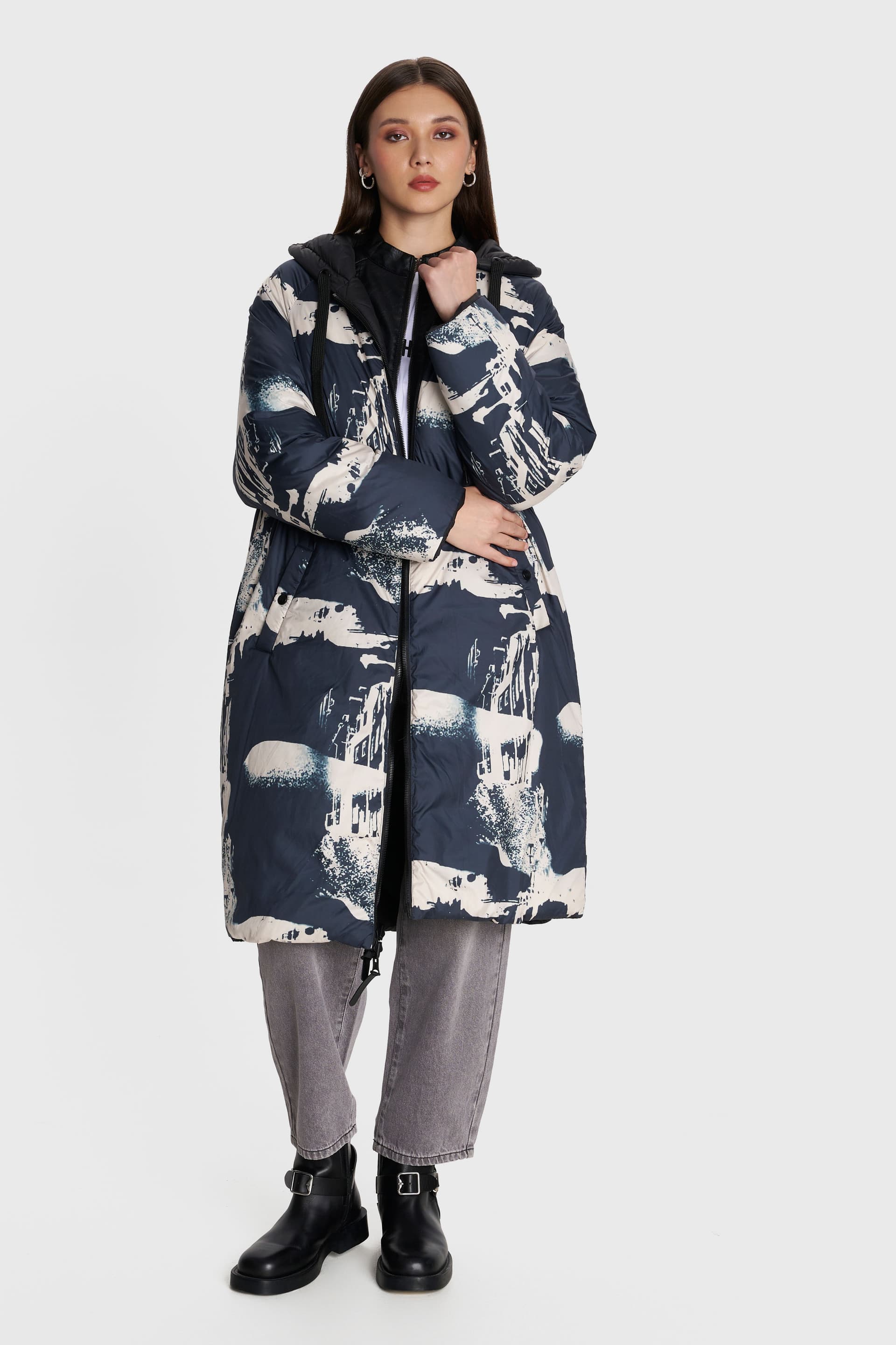 Μπουφάν διπλής όψης με κουκούλα - Μαύρο