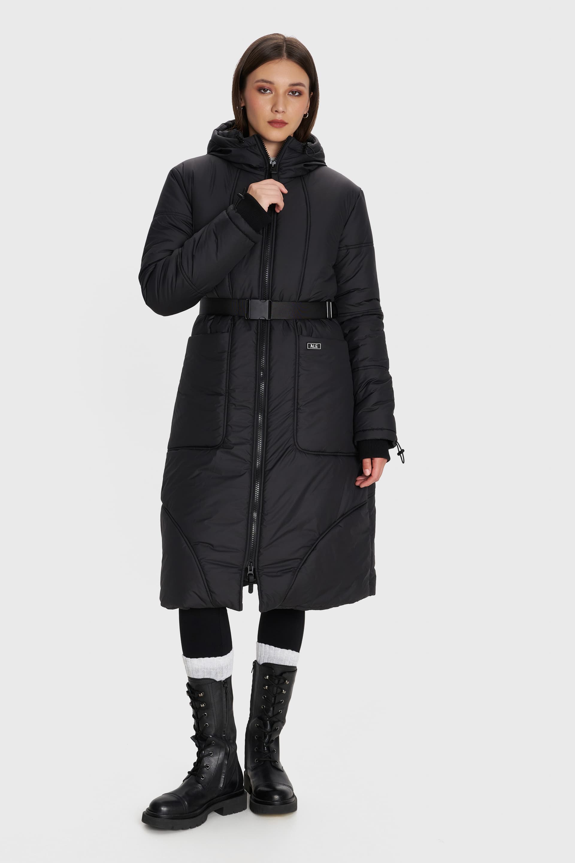 Μπουφάν μακρύ με ζώνη - Μαύρο