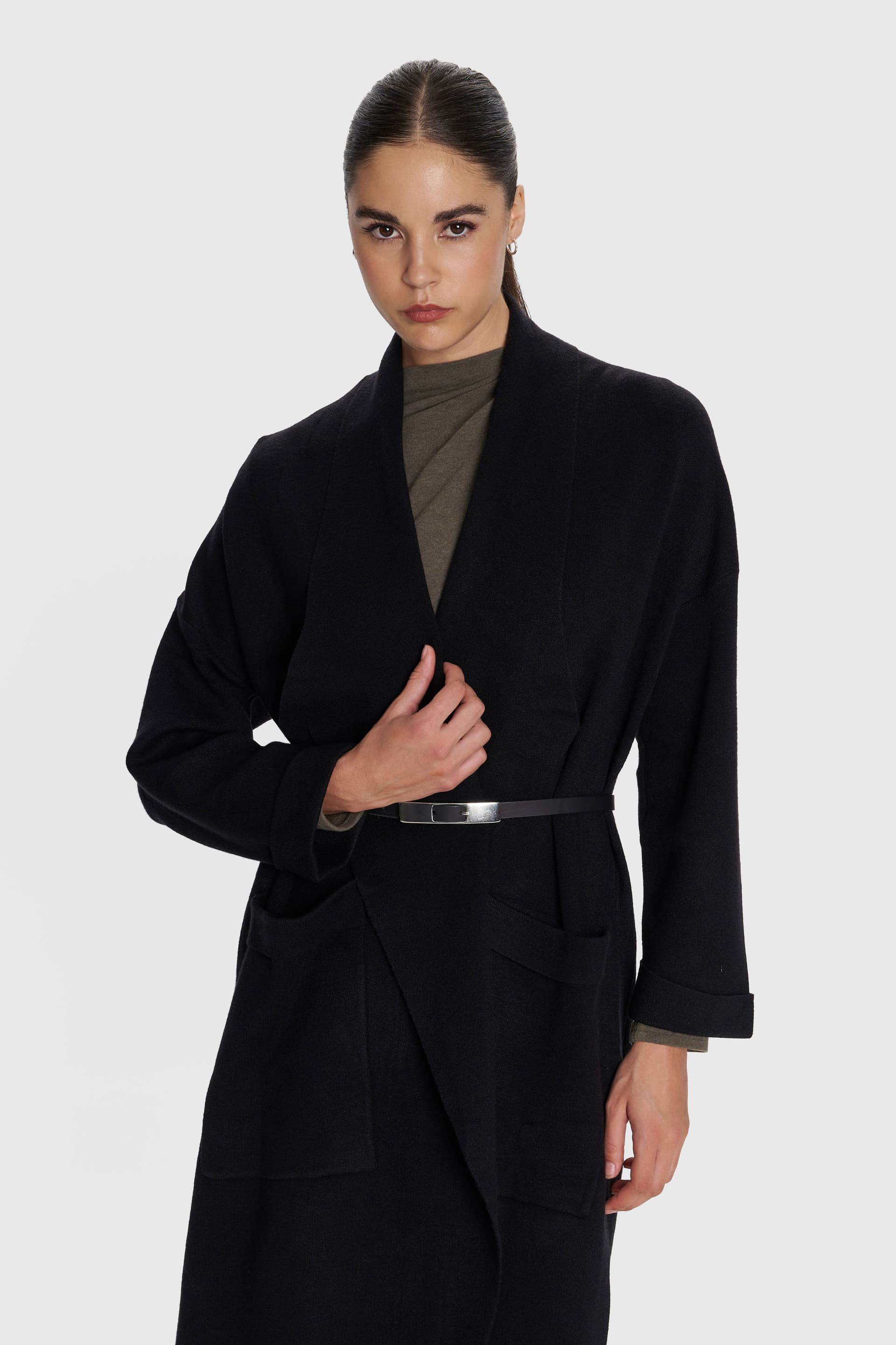 Ζακέτα πλεκτή μακριά - Μαύρο