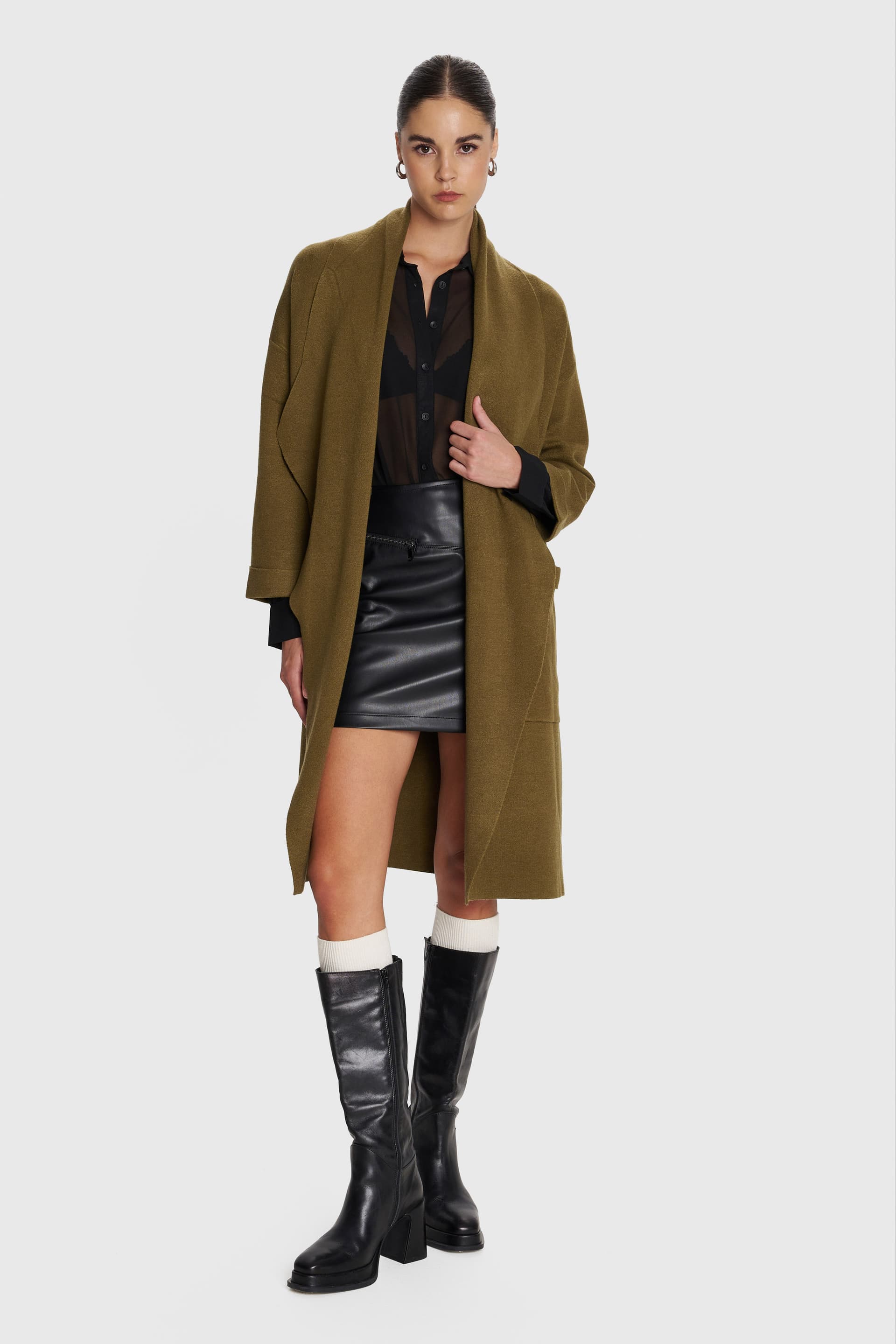 Ζακέτα πλεκτή μακριά - Λαχανί