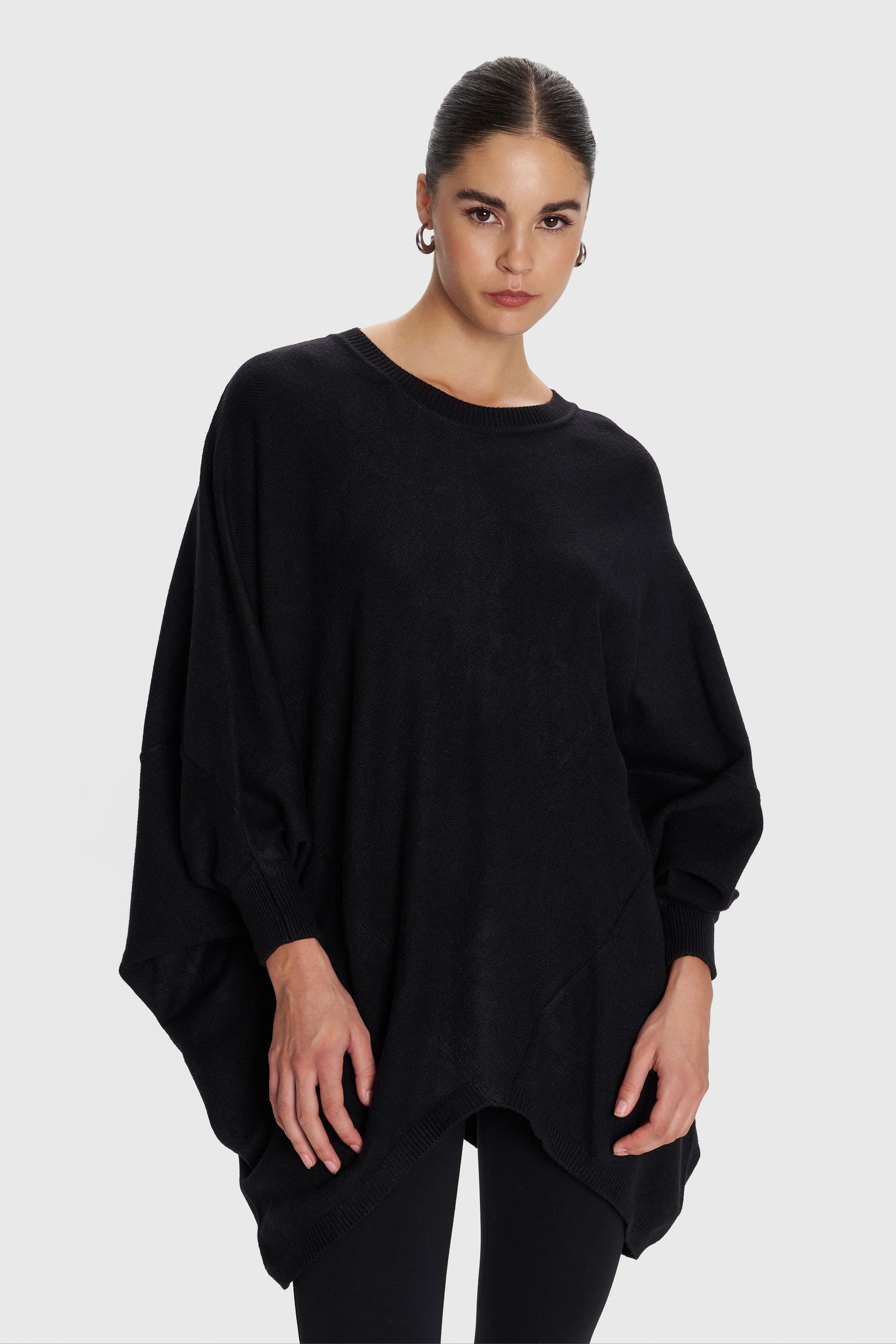 Μπλούζα πλεκτή με μανίκι νυχτερίδα - Μαύρο