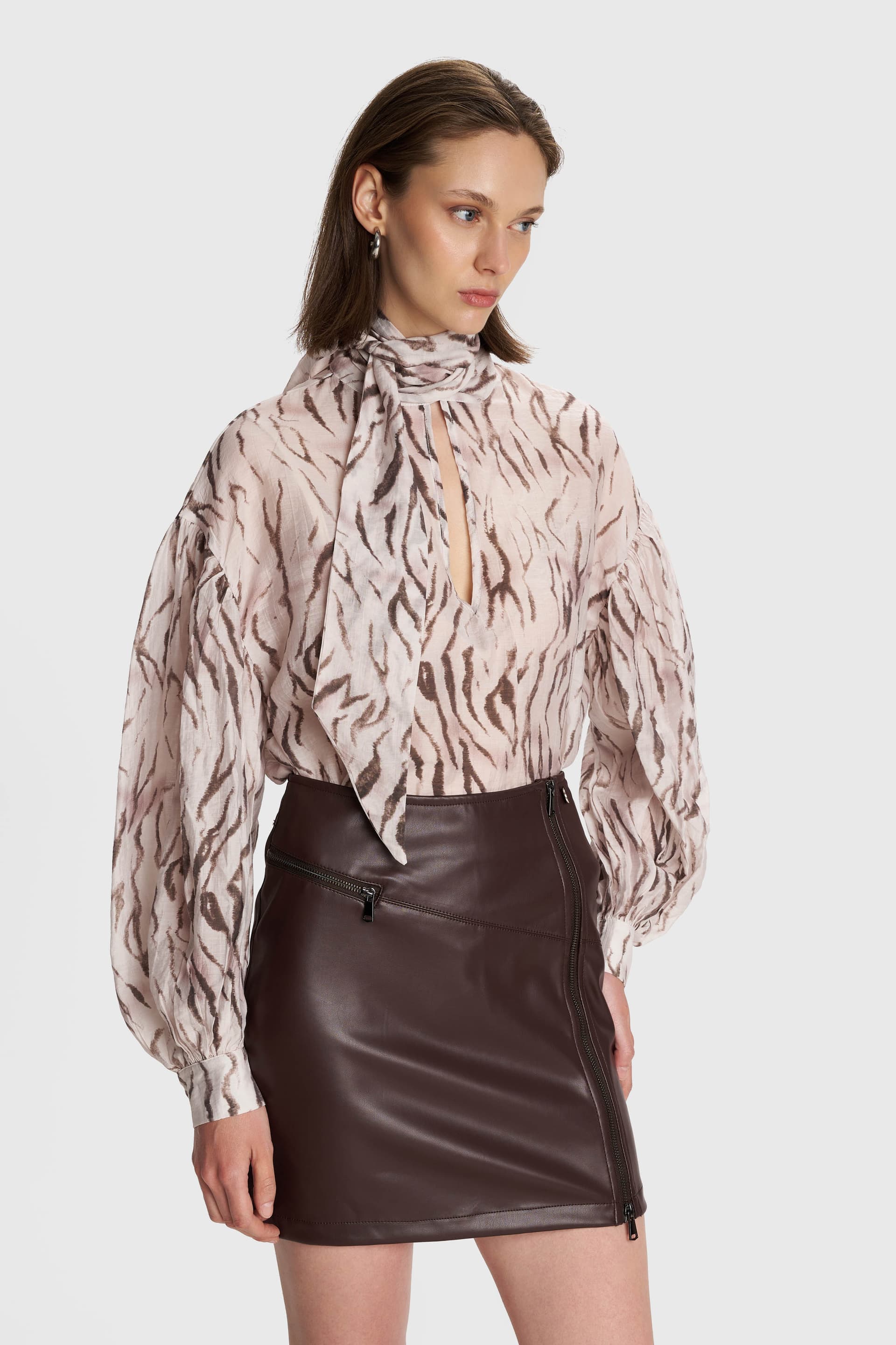 Μίνι φούστα δερματίνη - Καφέ